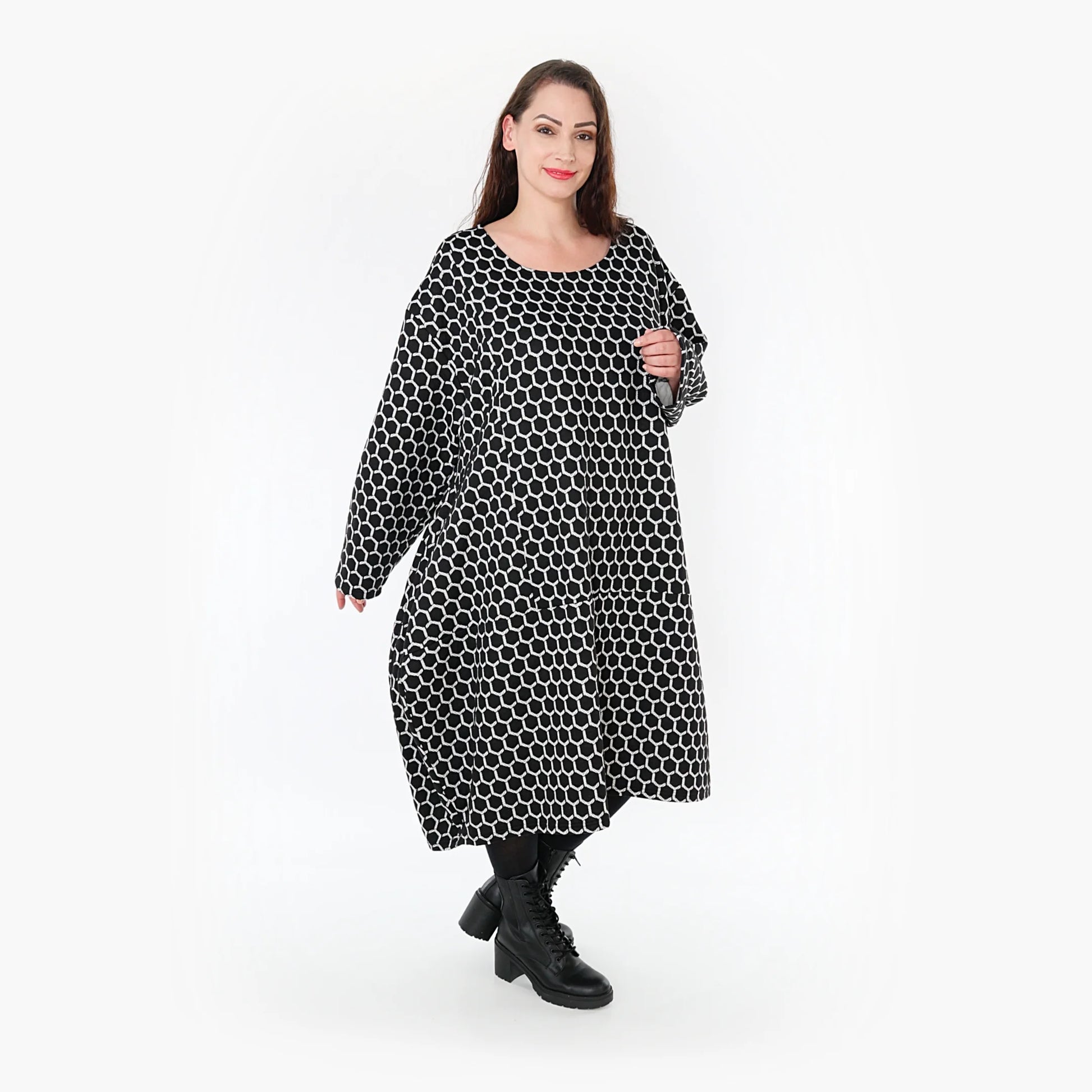Ballonkleid von AKH Fashion aus Materialmix, 1365.06859, Schwarz-Weiß, Raute, Schick