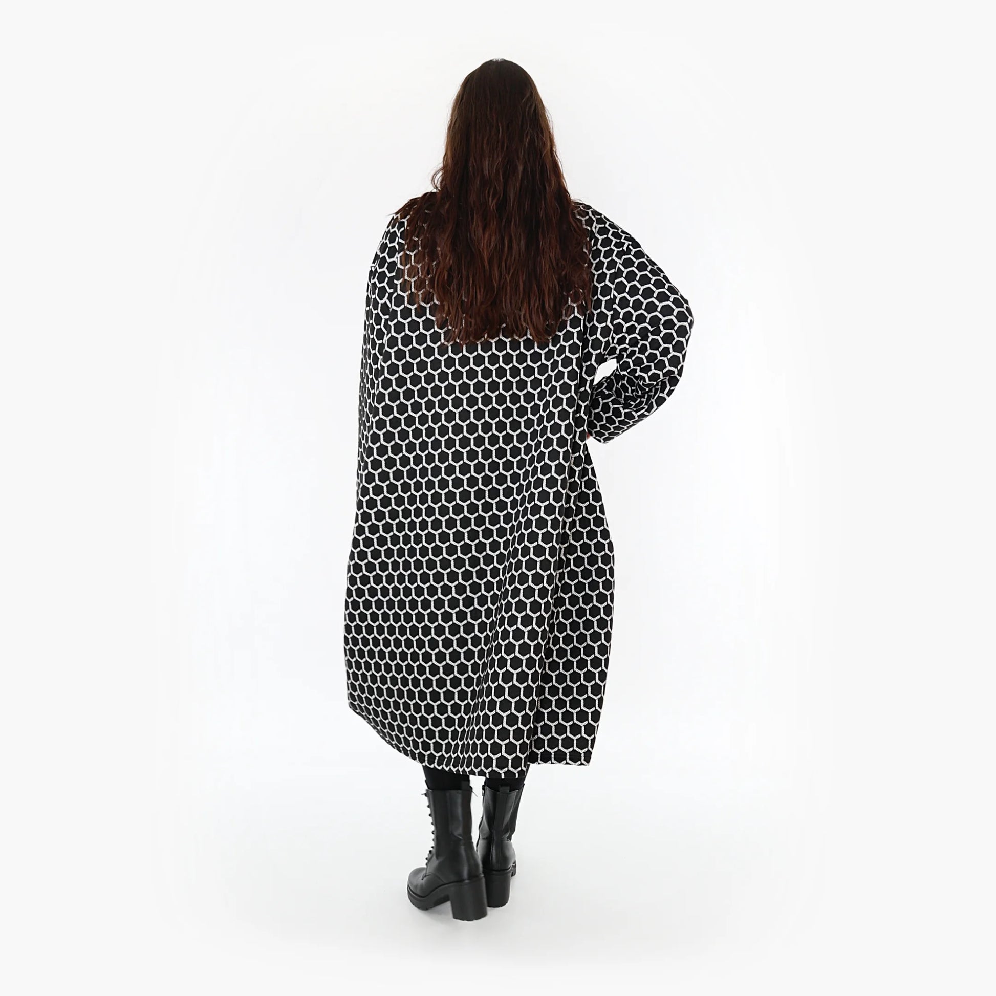 Ballonkleid von AKH Fashion aus Materialmix, 1365.06859, Schwarz-Weiß, Raute, Schick