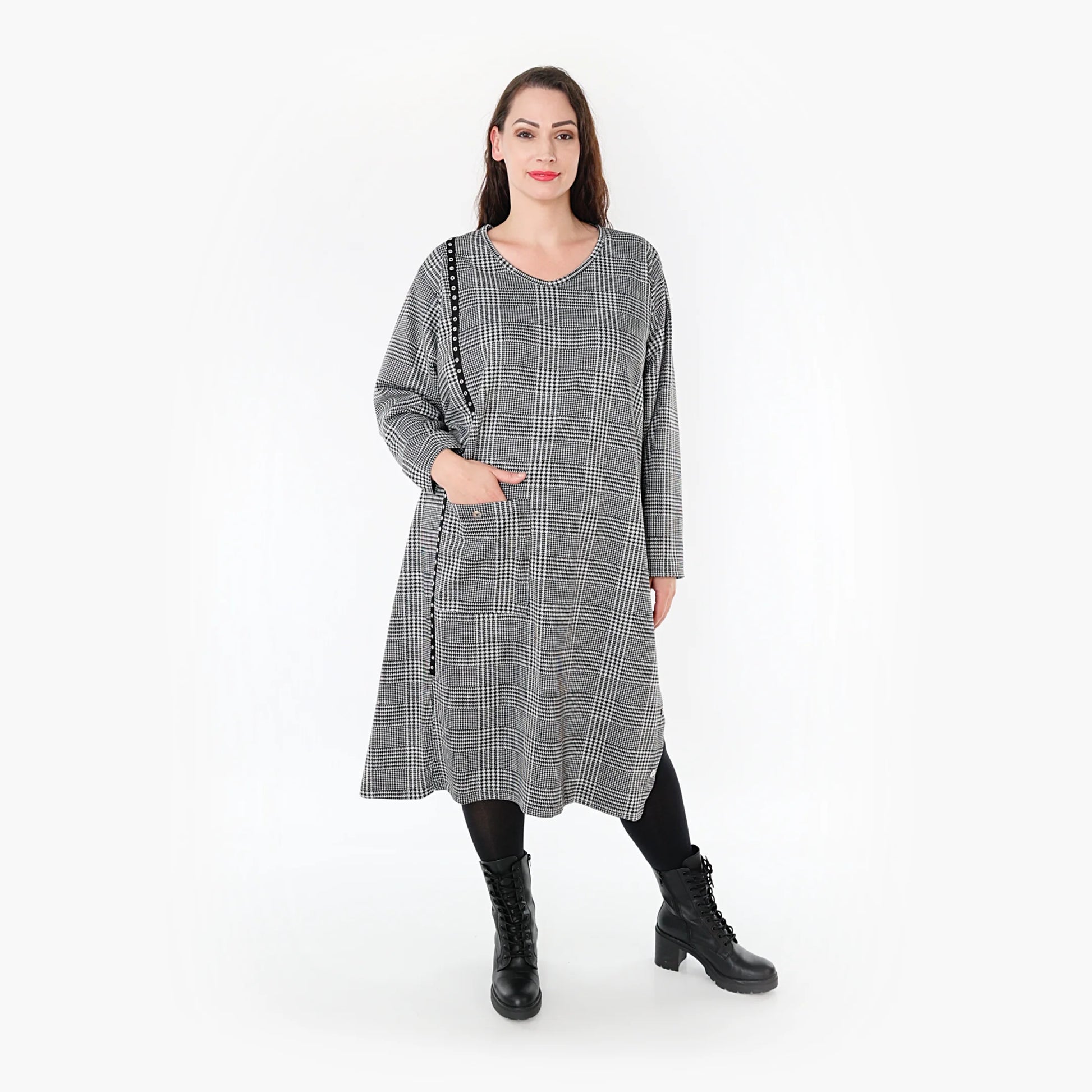 A-Form Kleid von AKH Fashion aus Materialmix, 1363.06982, Weiß-Schwarz, Schick, Modern