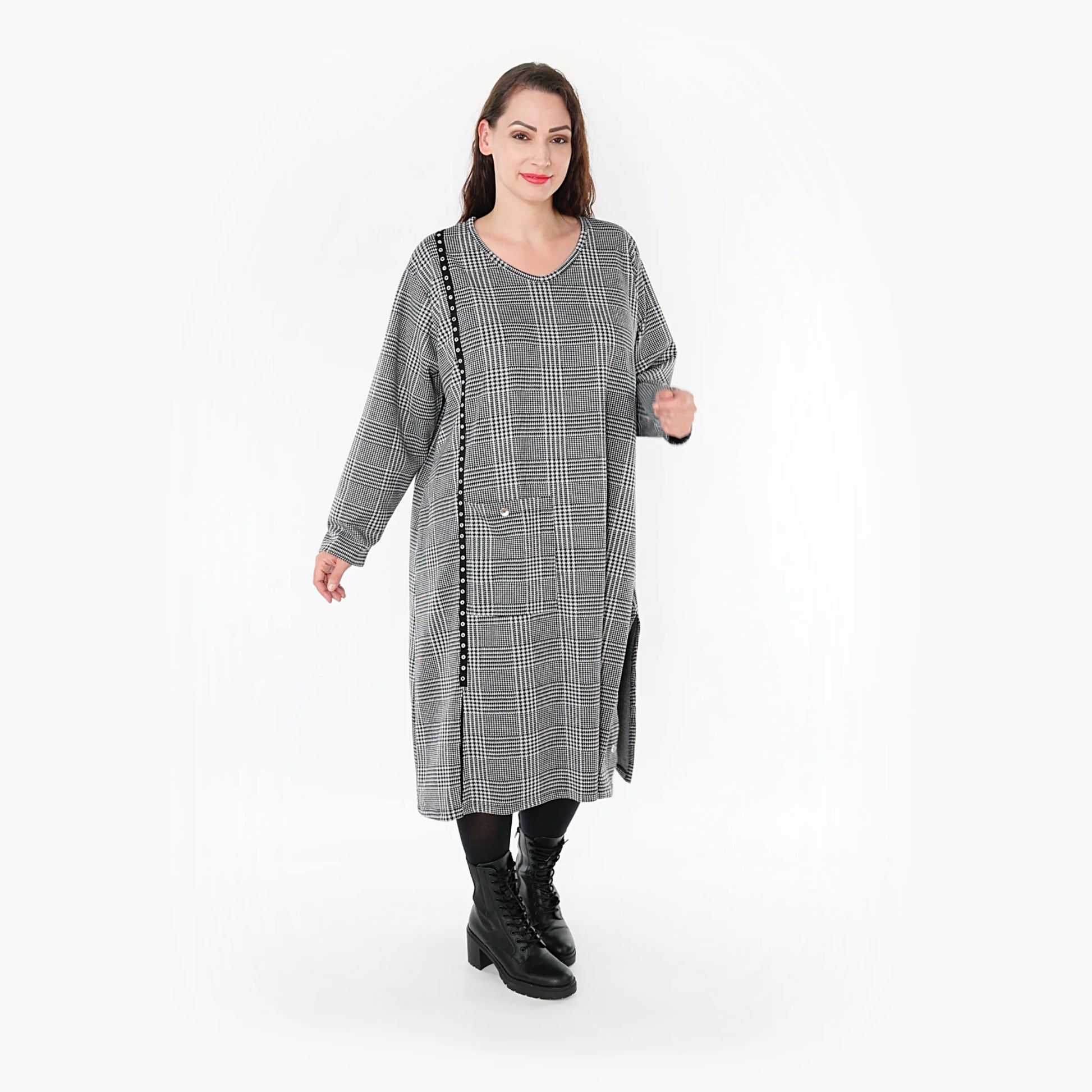 A-Form Kleid von AKH Fashion aus Materialmix, 1363.06982, Weiß-Schwarz, Schick, Modern