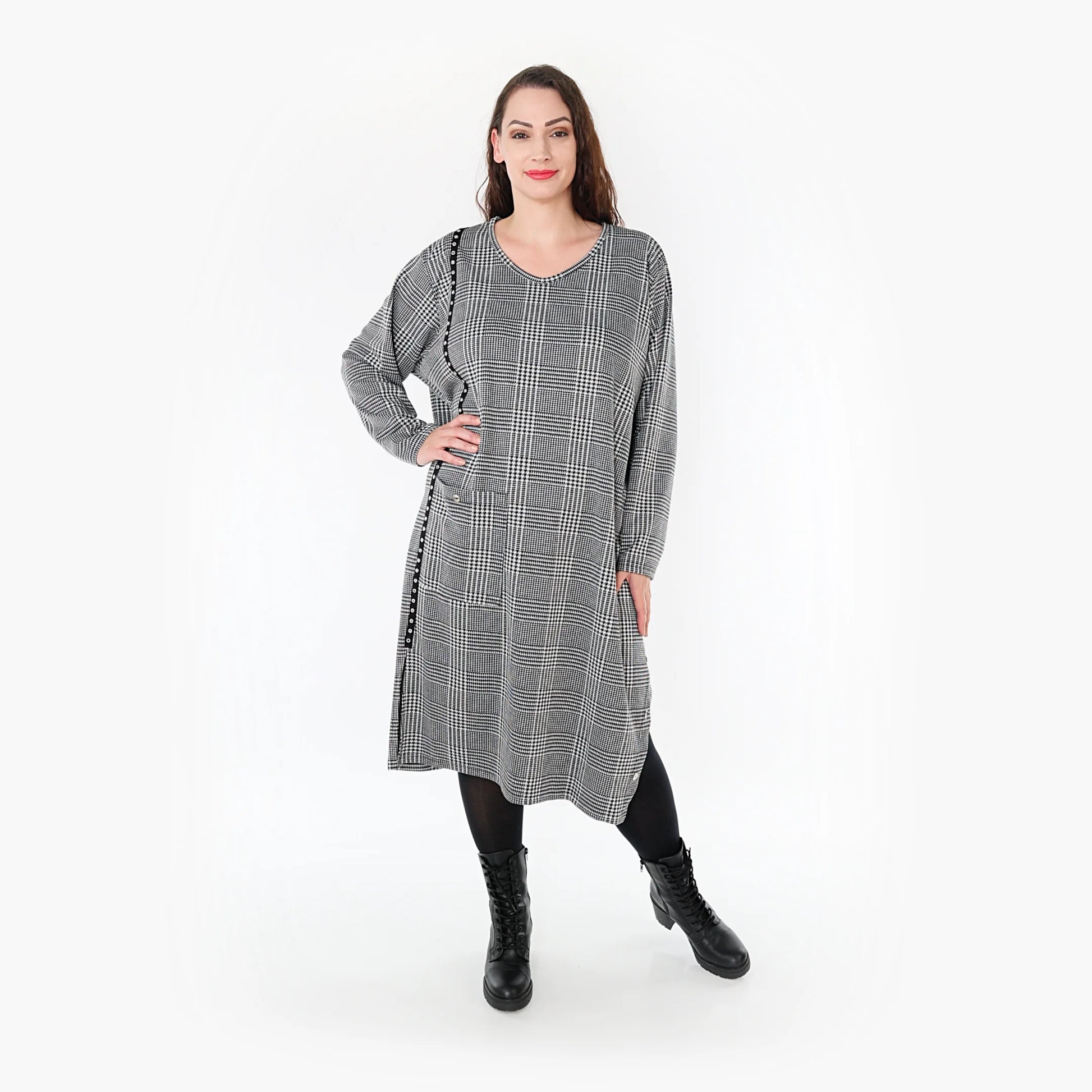 A-Form Kleid von AKH Fashion aus Materialmix, 1363.06982, Weiß-Schwarz, Schick, Modern