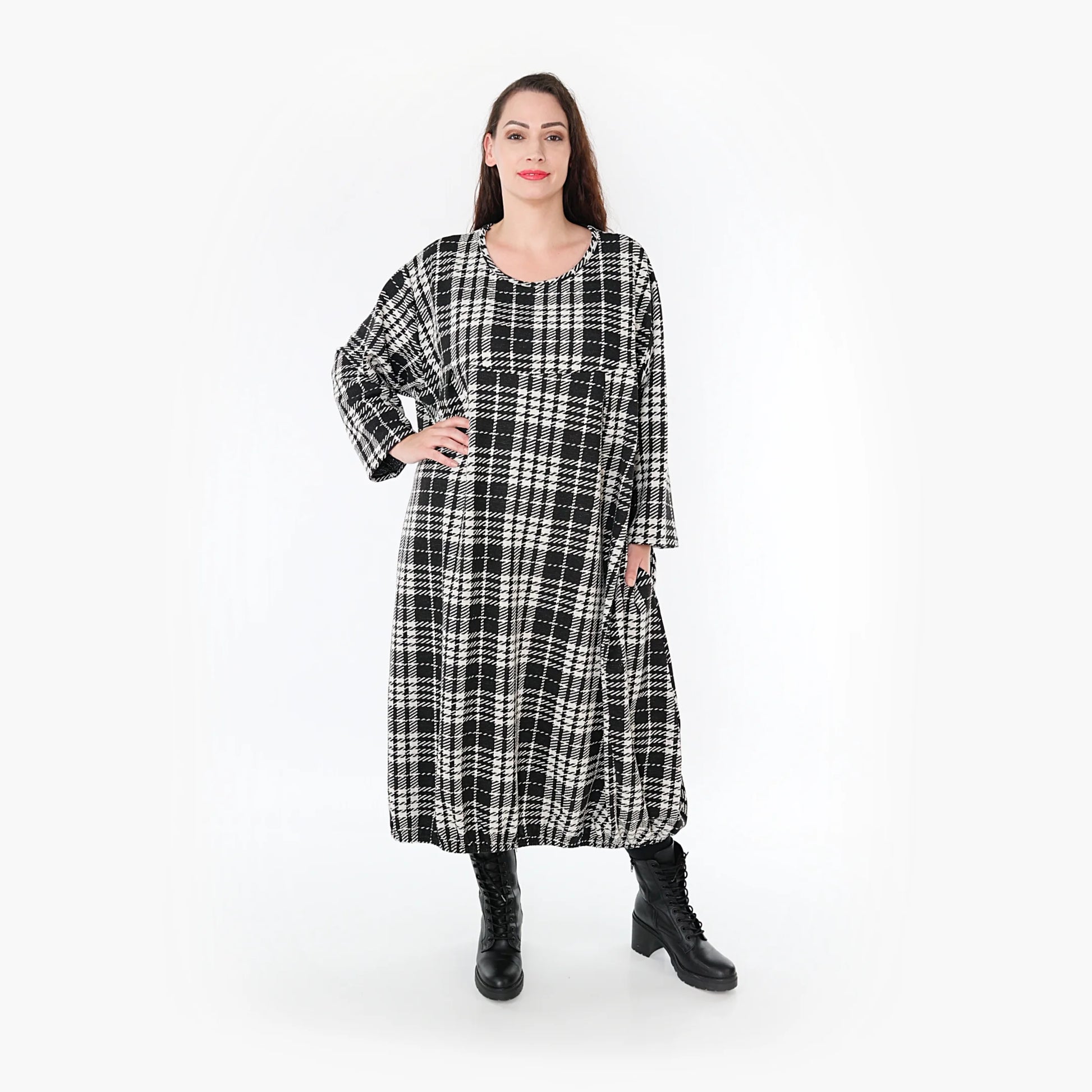 Ballonkleid von AKH Fashion aus Baumwolle, 1362.06947, Weiß-Schwarz, Schick, Modern