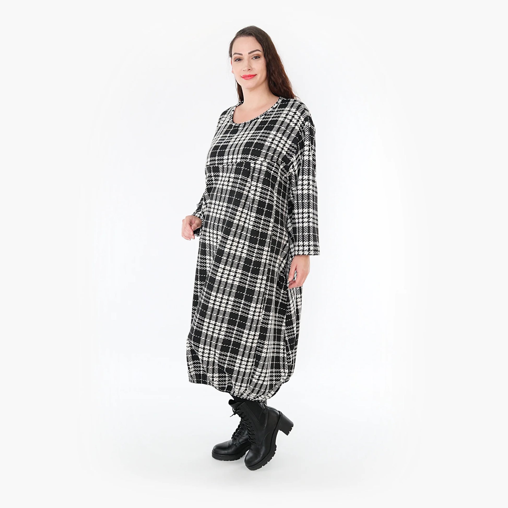 Ballonkleid von AKH Fashion aus Baumwolle, 1362.06947, Weiß-Schwarz, Schick, Modern