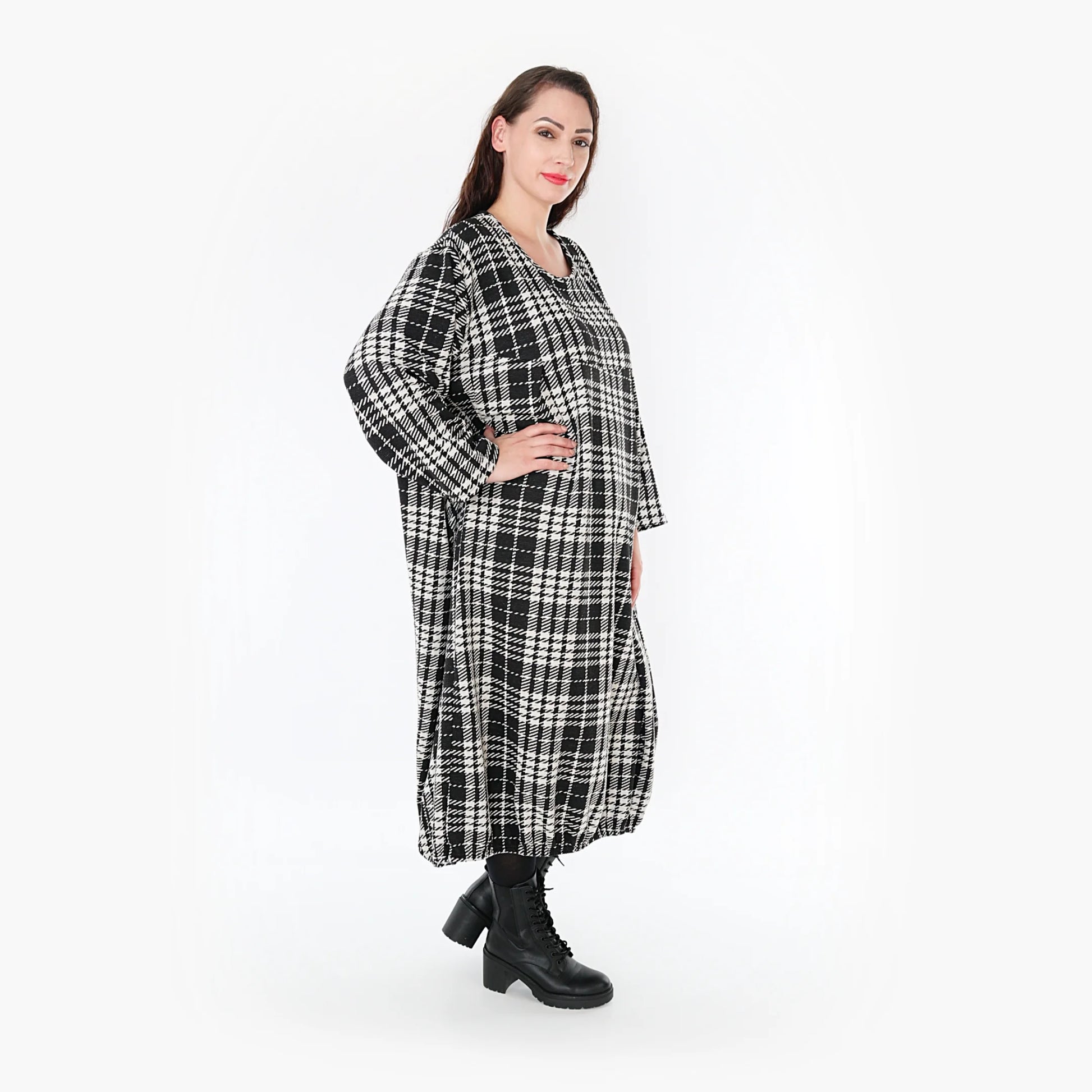 Ballonkleid von AKH Fashion aus Baumwolle, 1362.06947, Weiß-Schwarz, Schick, Modern