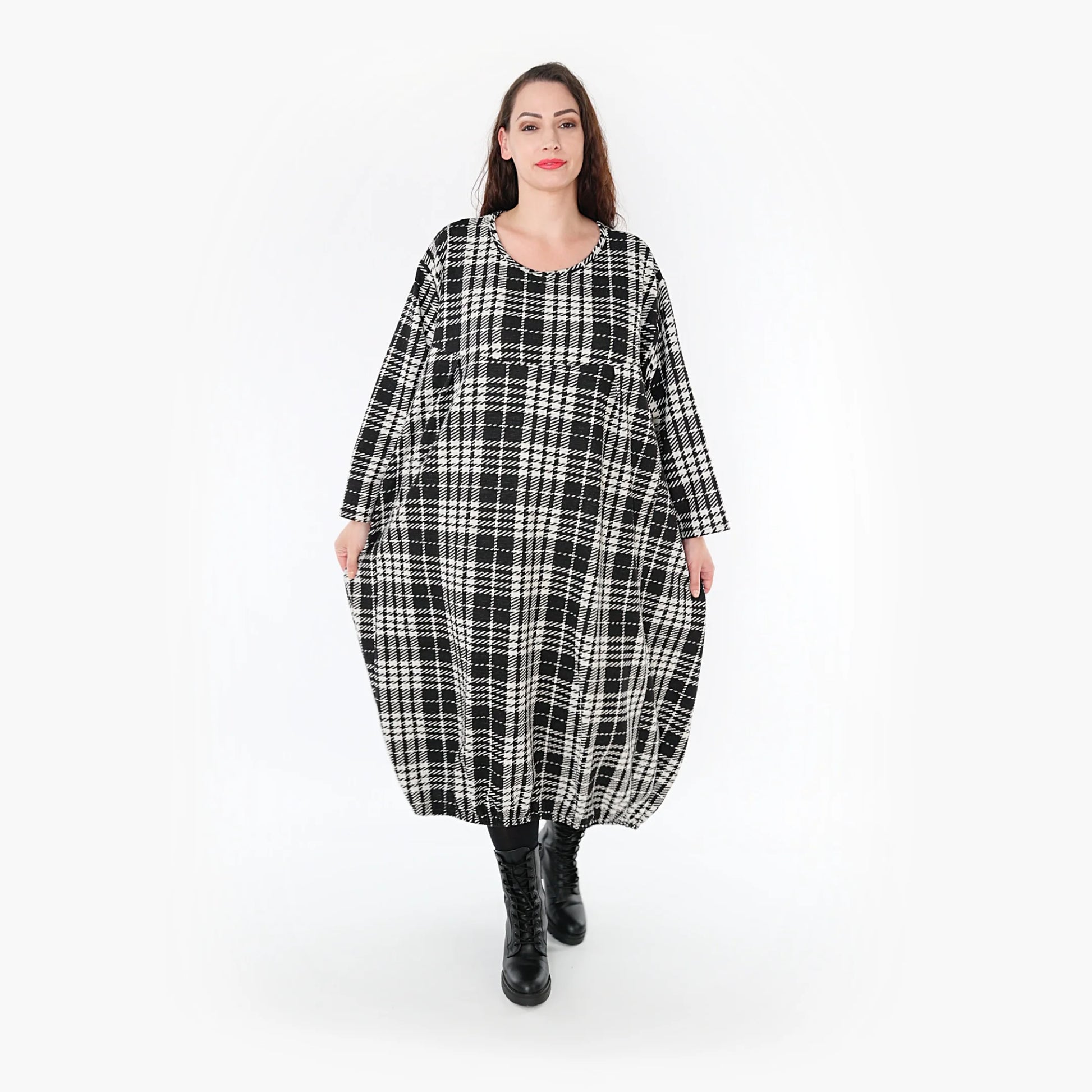 Ballonkleid von AKH Fashion aus Baumwolle, 1362.06947, Weiß-Schwarz, Schick, Modern