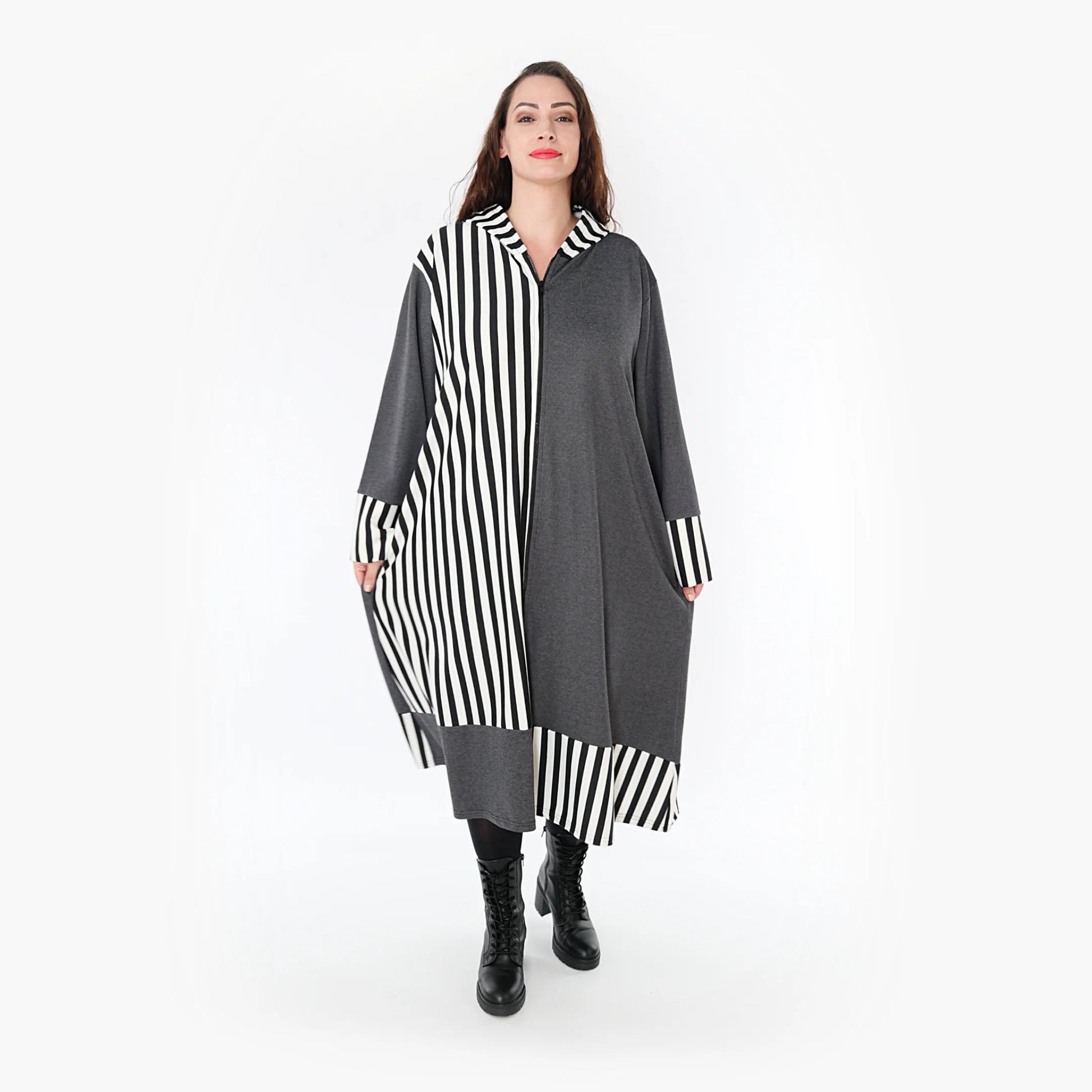 Ballonmantel von AKH Fashion aus Viskose, 1366.06990, Grau-Weiß, Schick, Modern, Bequem