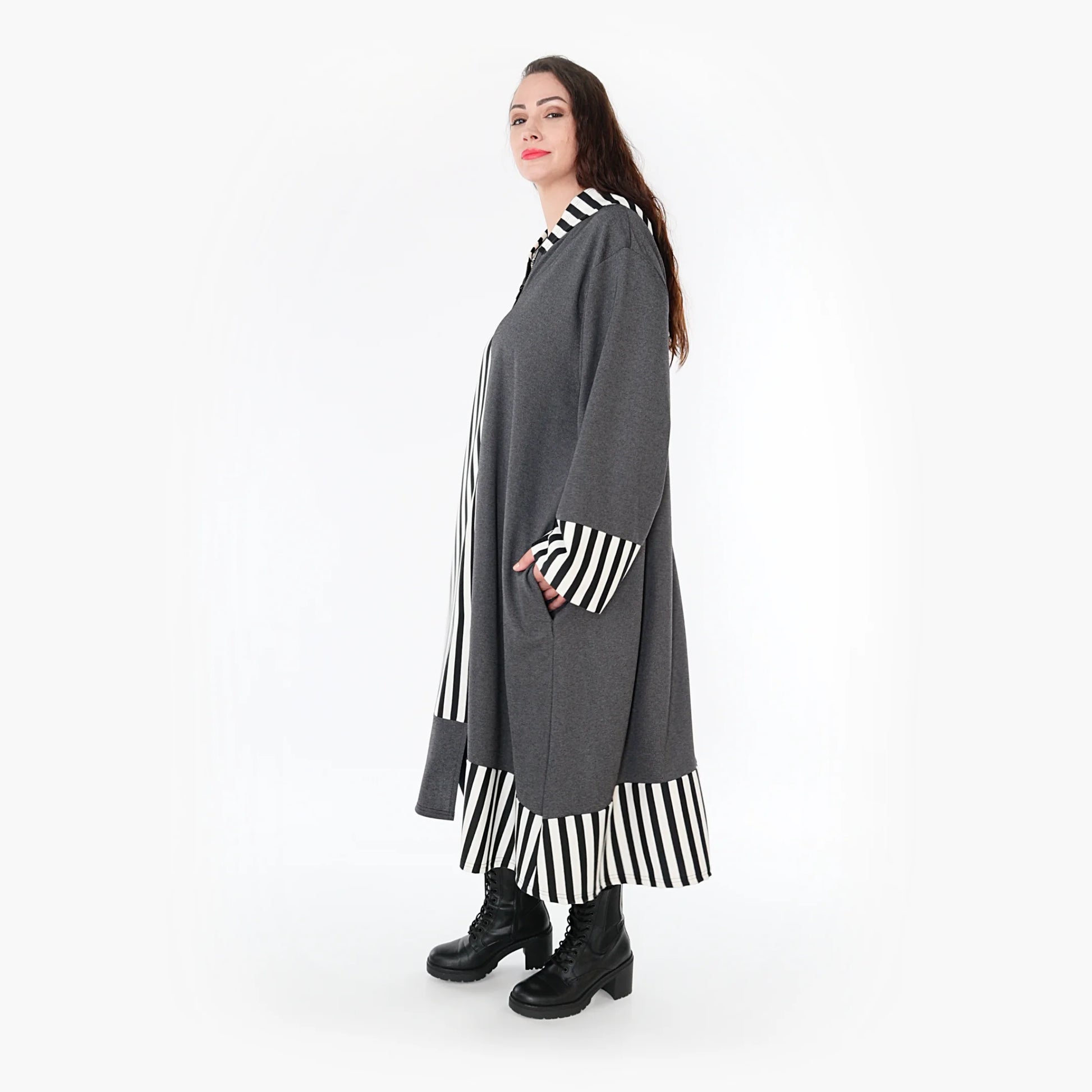 Ballonmantel von AKH Fashion aus Viskose, 1366.06990, Grau-Weiß, Schick, Modern, Bequem