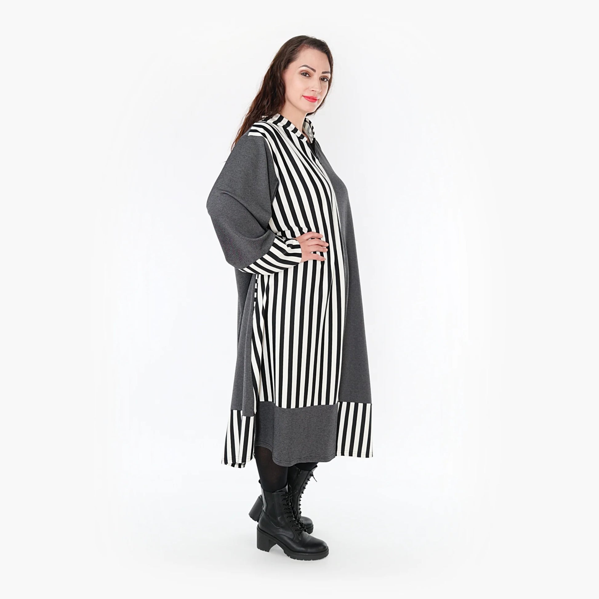Ballonmantel von AKH Fashion aus Viskose, 1366.06990, Grau-Weiß, Schick, Modern, Bequem