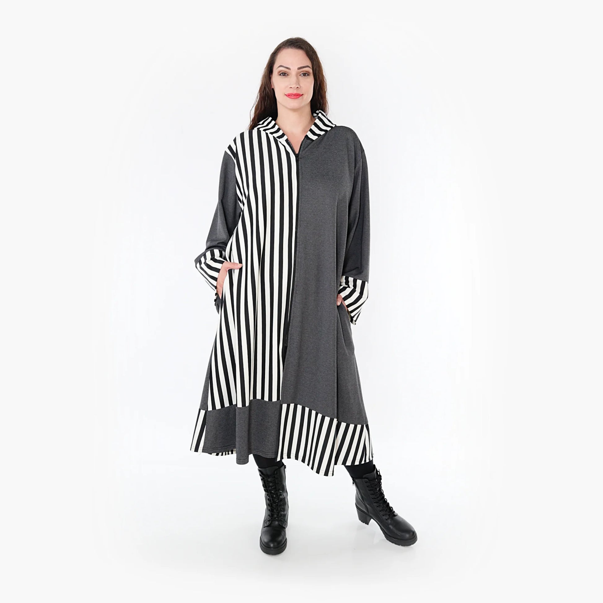 Ballonmantel von AKH Fashion aus Viskose, 1366.06990, Grau-Weiß, Schick, Modern, Bequem