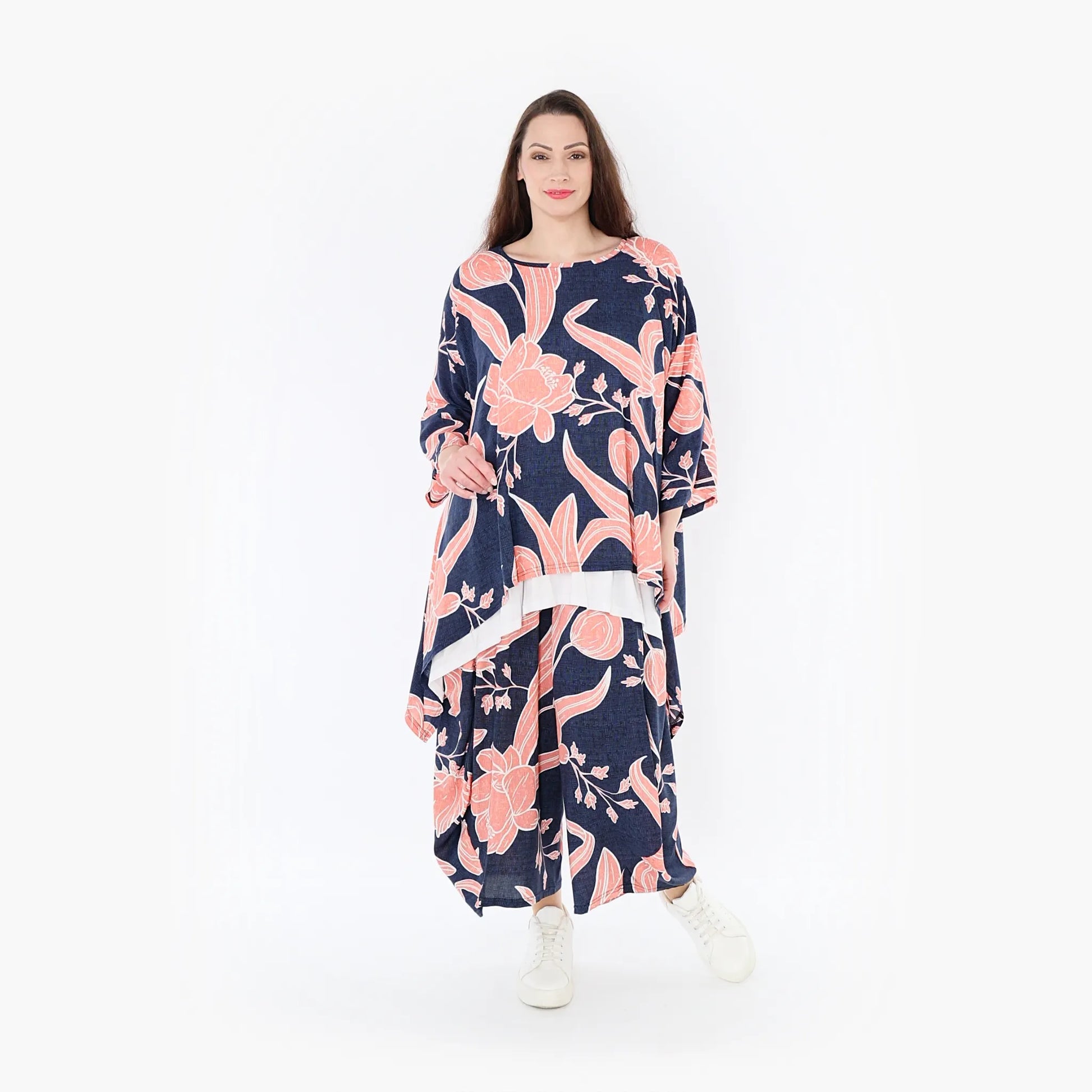Ballonhose von AKH Fashion aus Viskose, 1421.08069, Navy/Koralle, Blumen, Schick, Modern