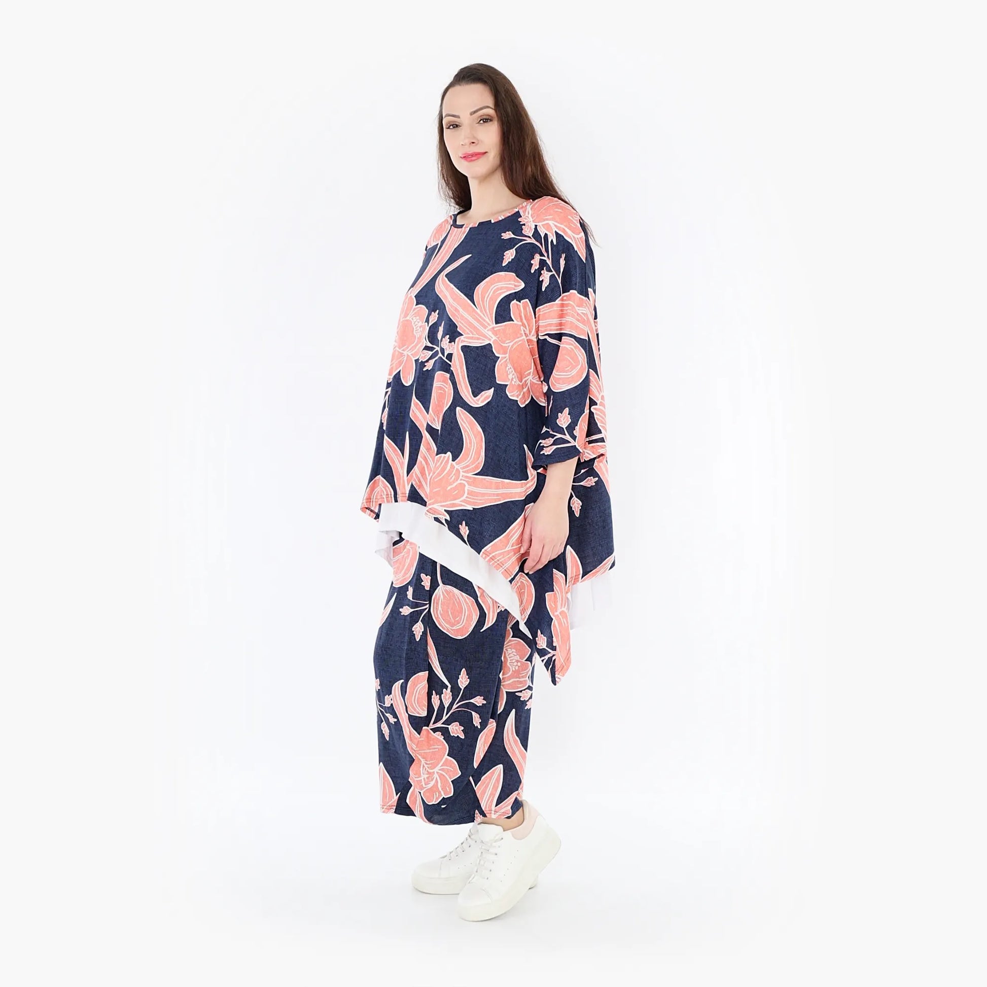Ballonhose von AKH Fashion aus Viskose, 1421.08069, Navy/Koralle, Blumen, Schick, Modern