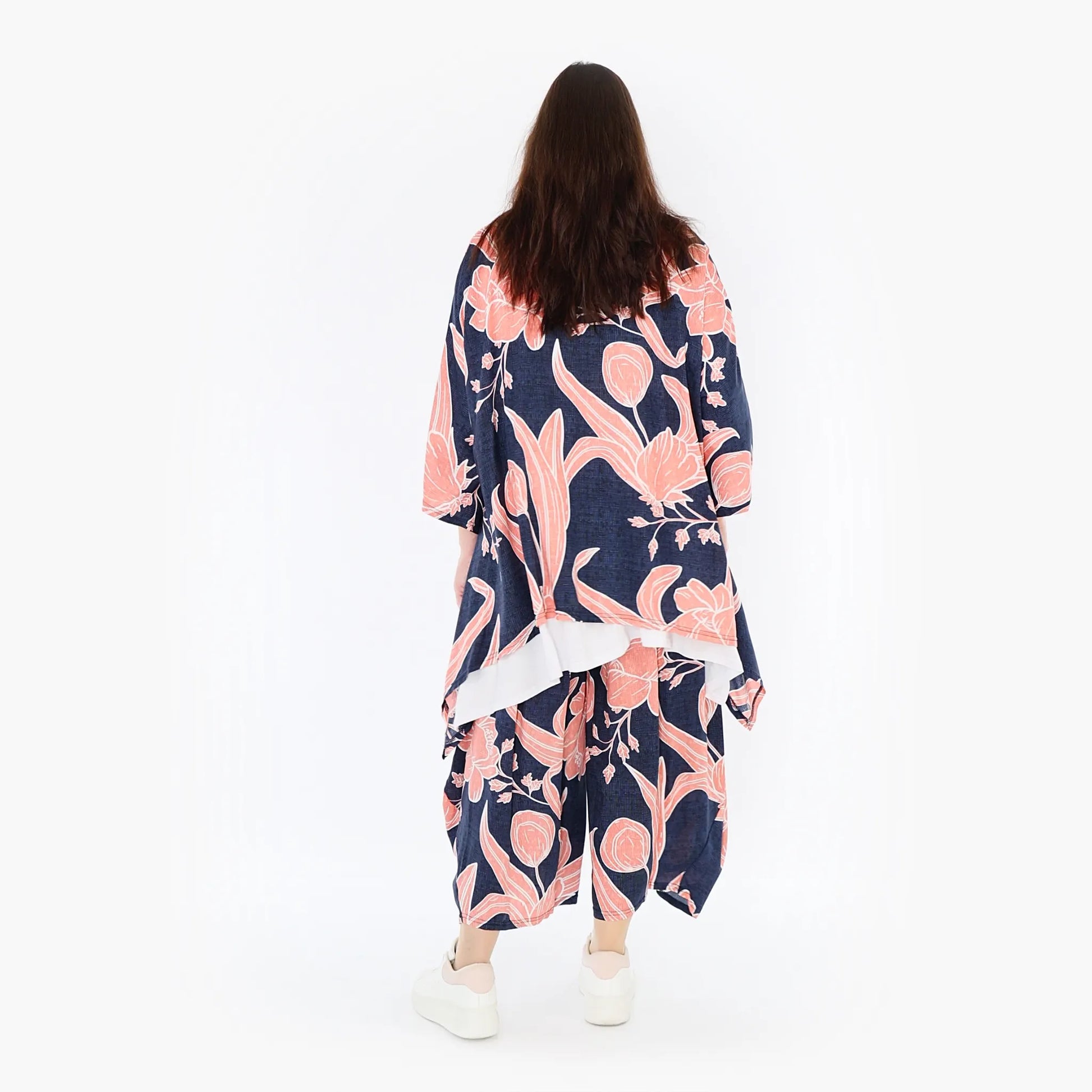 Ballonhose von AKH Fashion aus Viskose, 1421.08069, Navy/Koralle, Blumen, Schick, Modern