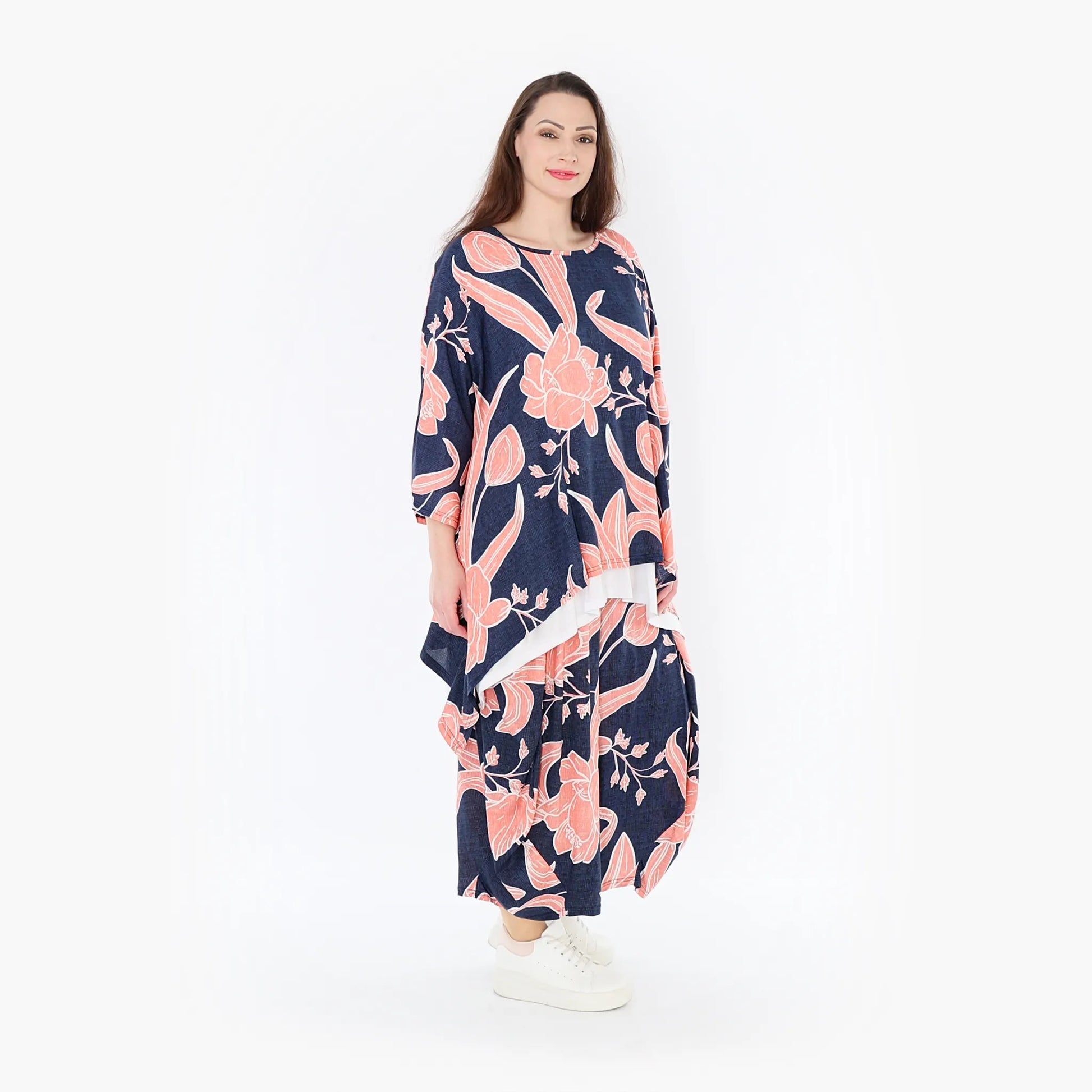 Ballonhose von AKH Fashion aus Viskose, 1421.08069, Navy/Koralle, Blumen, Schick, Modern