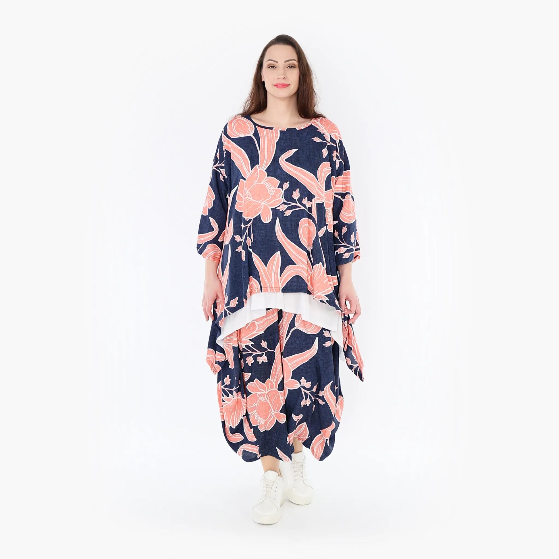 Ballonhose von AKH Fashion aus Viskose, 1421.08069, Navy/Koralle, Blumen, Schick, Modern