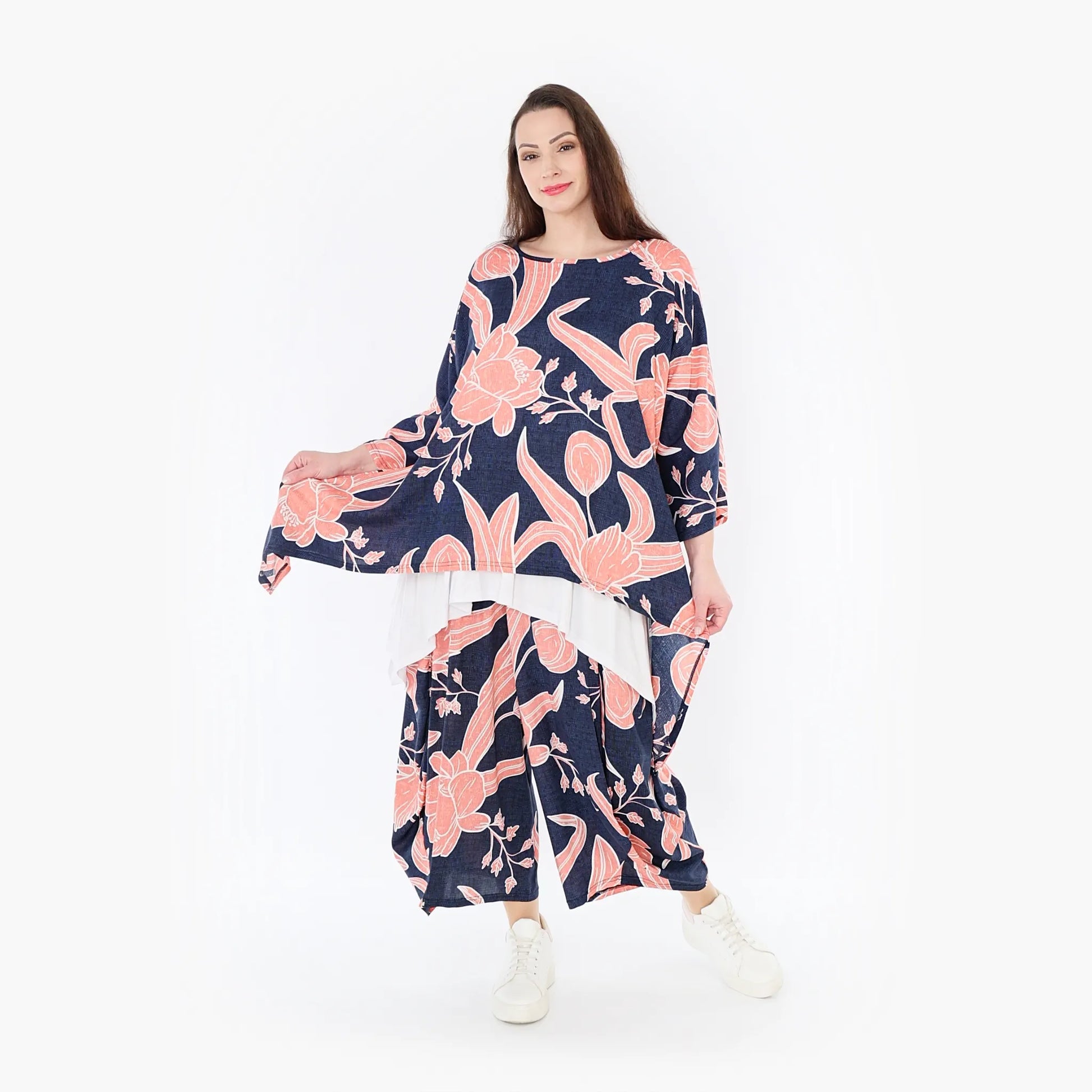 Ballonhose von AKH Fashion aus Viskose, 1421.08069, Navy/Koralle, Blumen, Schick, Modern