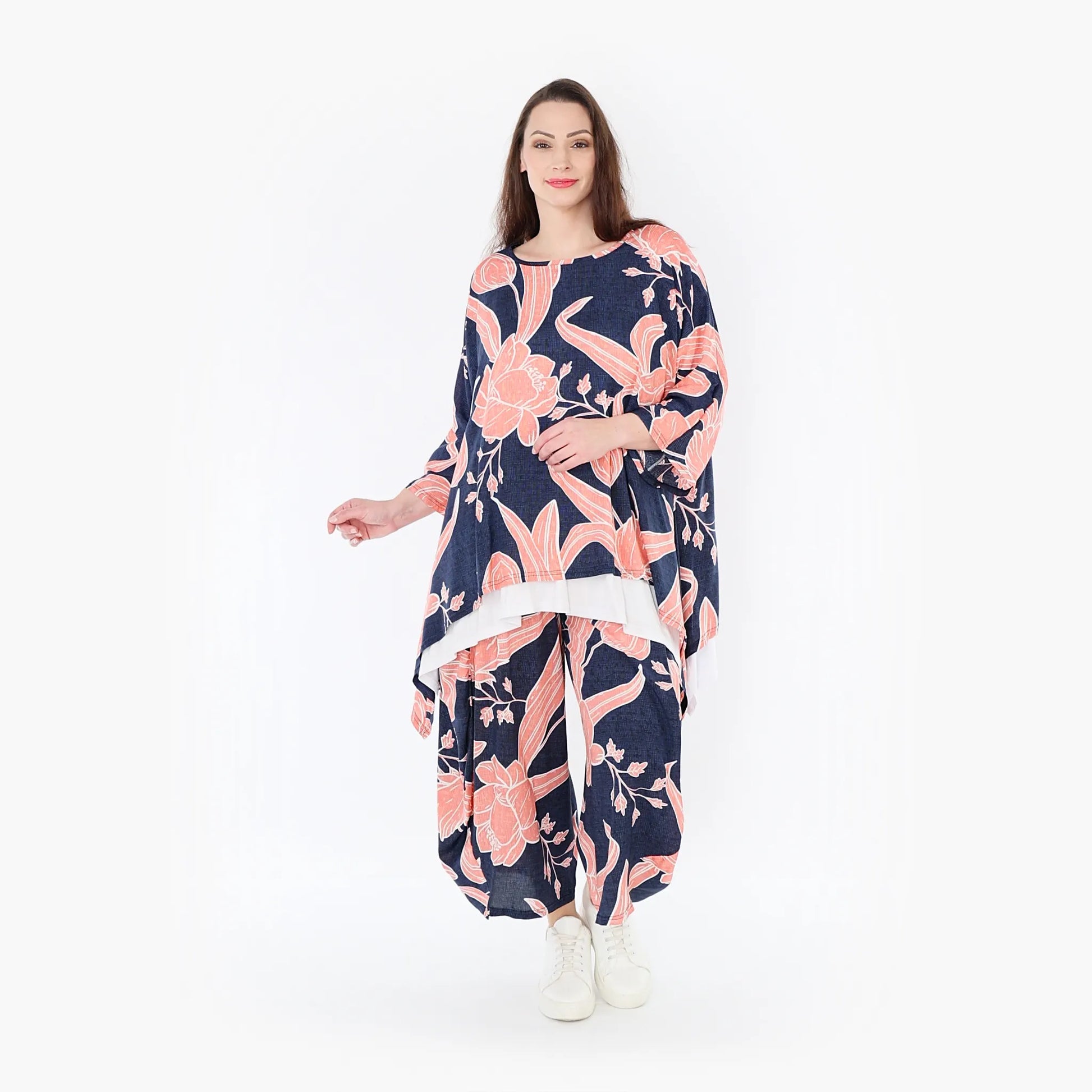 Ballonhose von AKH Fashion aus Viskose, 1421.08069, Navy/Koralle, Blumen, Schick, Modern