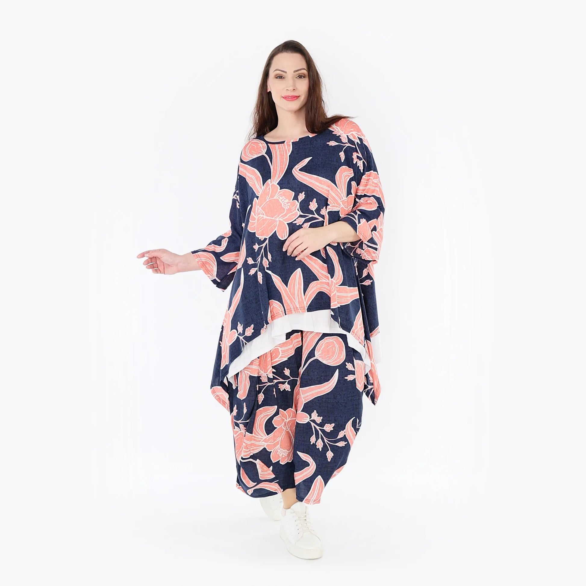 Ballonhose von AKH Fashion aus Viskose, 1421.08069, Navy/Koralle, Blumen, Schick, Modern
