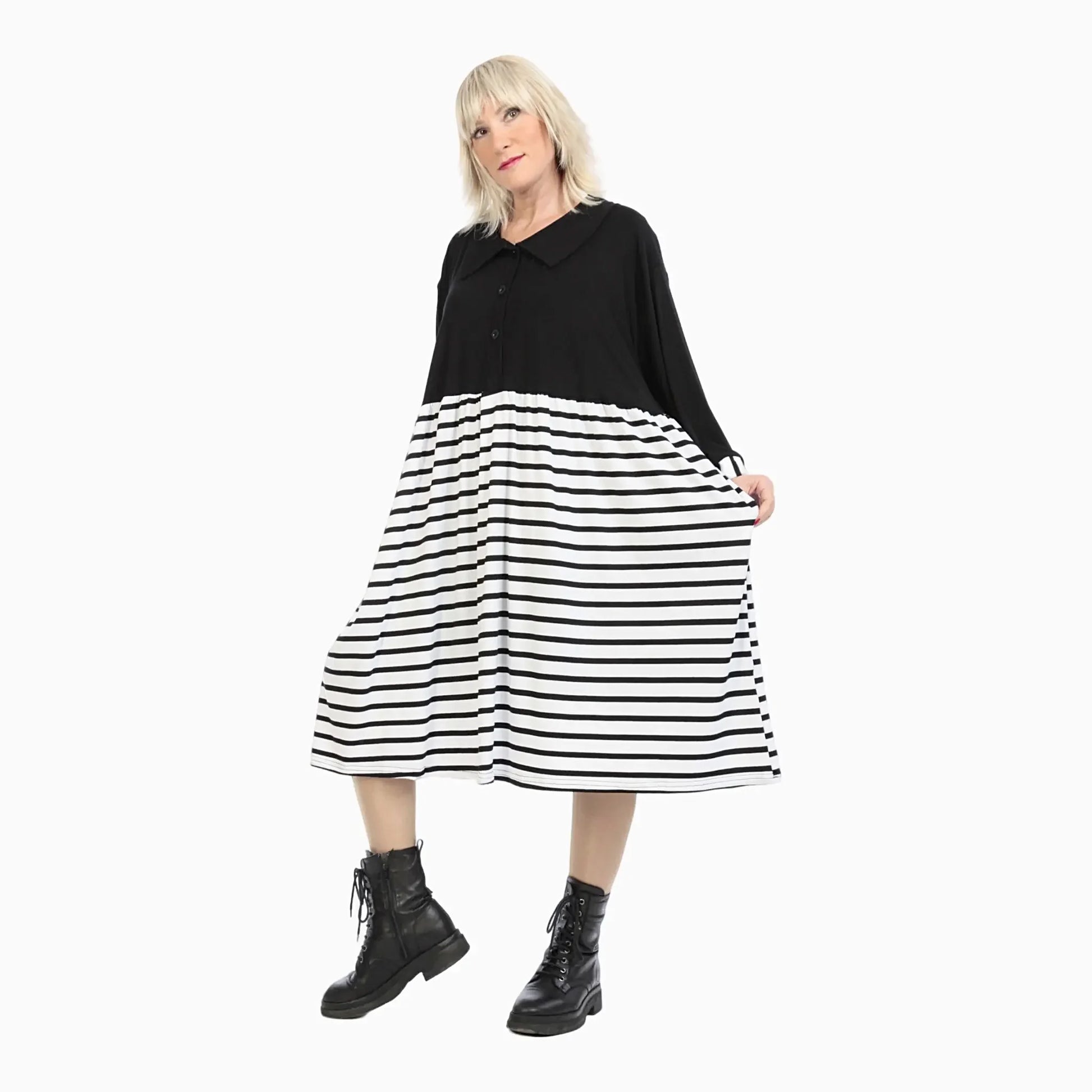 Ballonkleid von AKH Fashion aus Viskose, 1232.06906, Schwarz-Weiß, Schick, Modern, Bequem