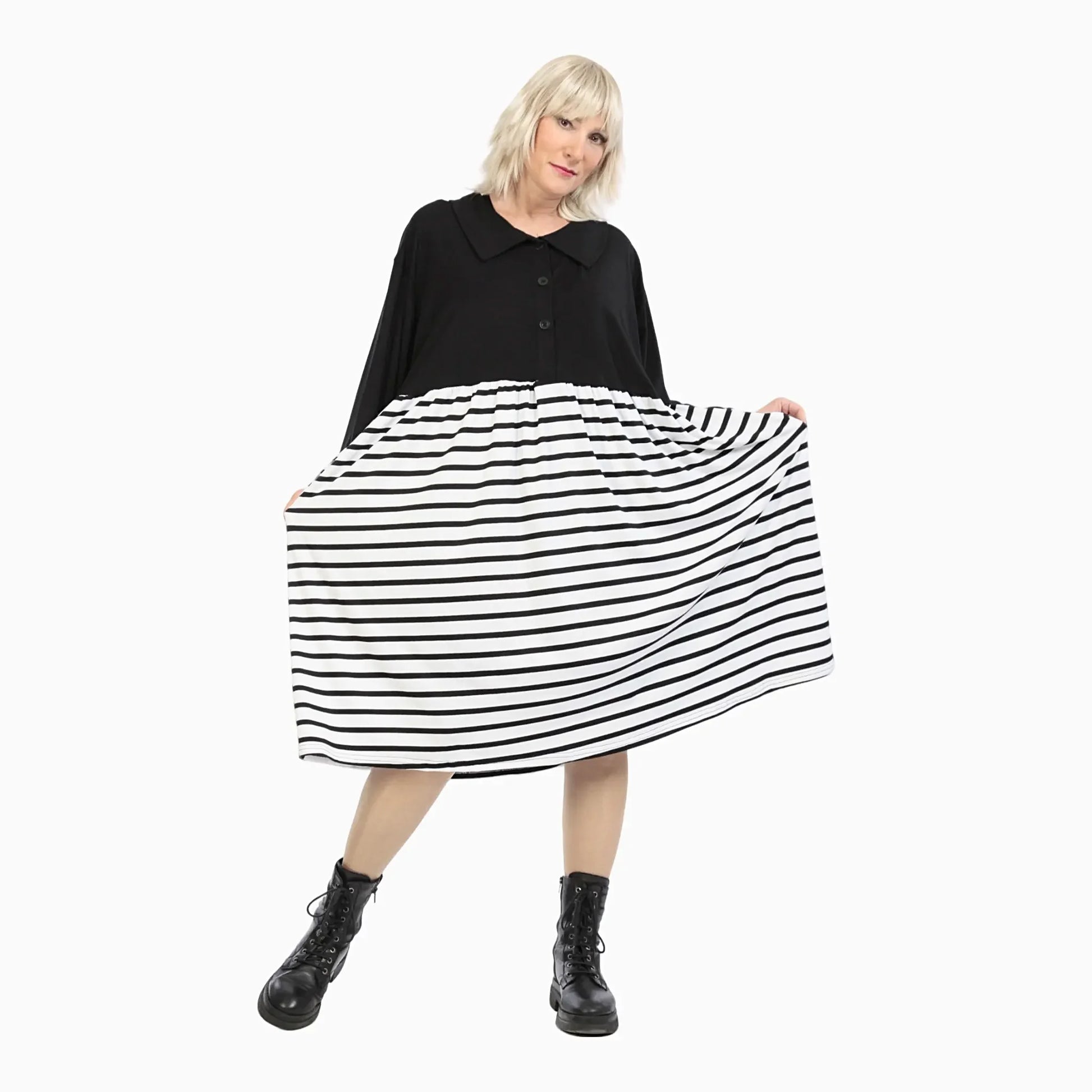 Ballonkleid von AKH Fashion aus Viskose, 1232.06906, Schwarz-Weiß, Schick, Modern, Bequem