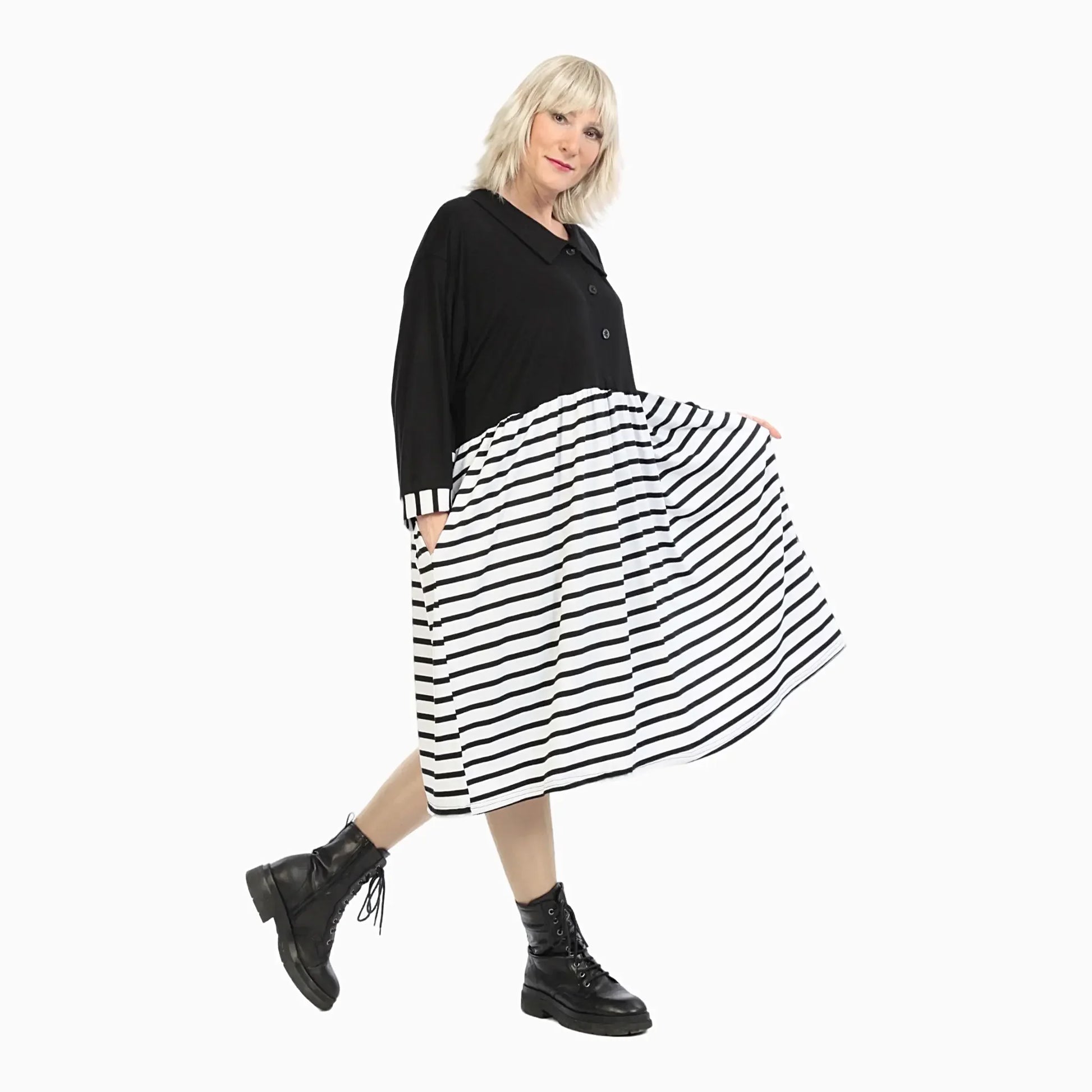 Ballonkleid von AKH Fashion aus Viskose, 1232.06906, Schwarz-Weiß, Schick, Modern, Bequem