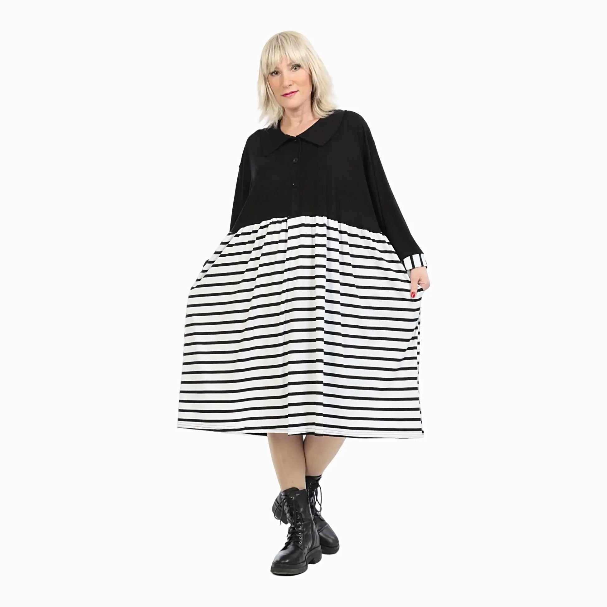 Ballonkleid von AKH Fashion aus Viskose, 1232.06906, Schwarz-Weiß, Schick, Modern, Bequem