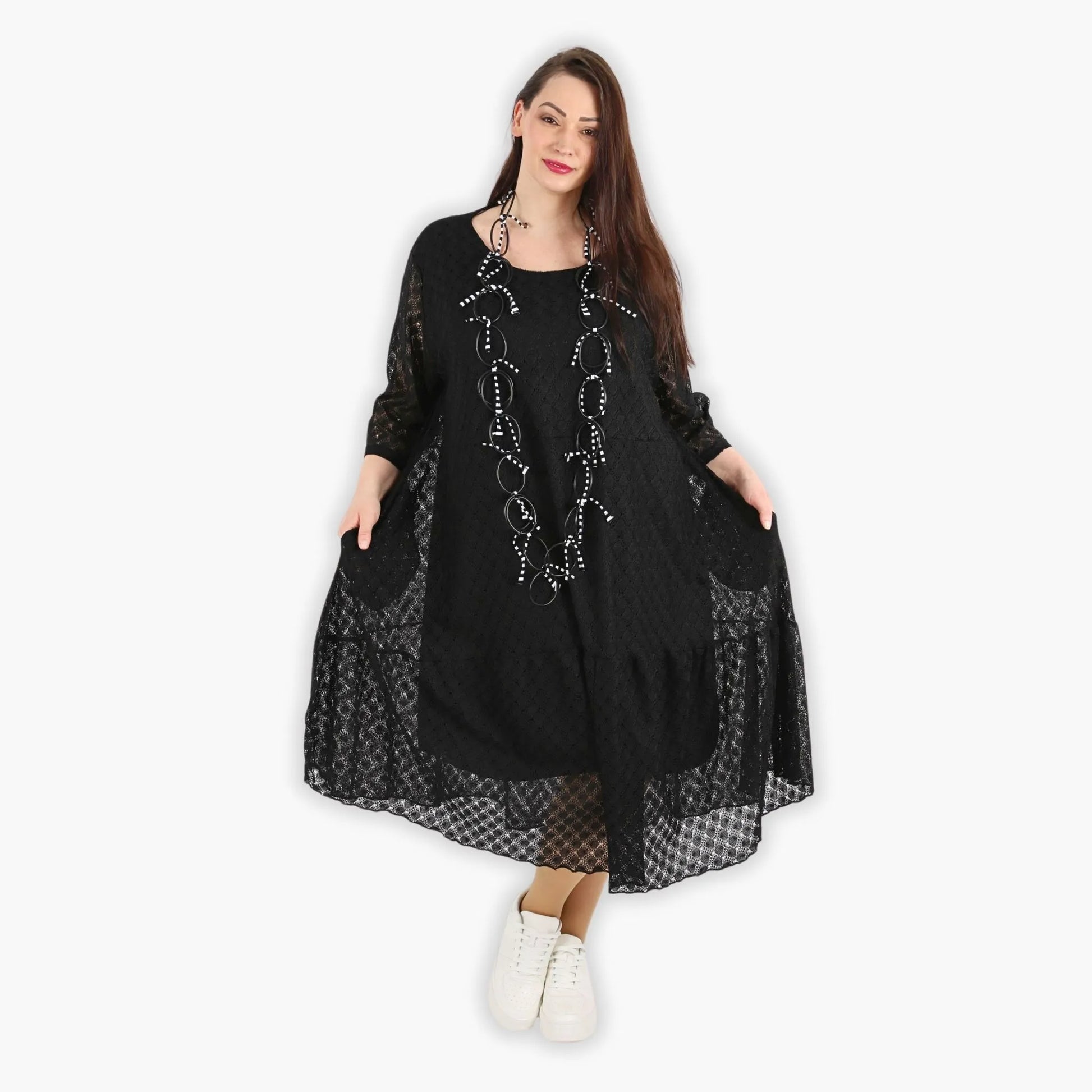 Ballonkleid von AKH Fashion aus Viskose, 1297.06712, Schwarz, Netz, Schick, Modern, Bequem