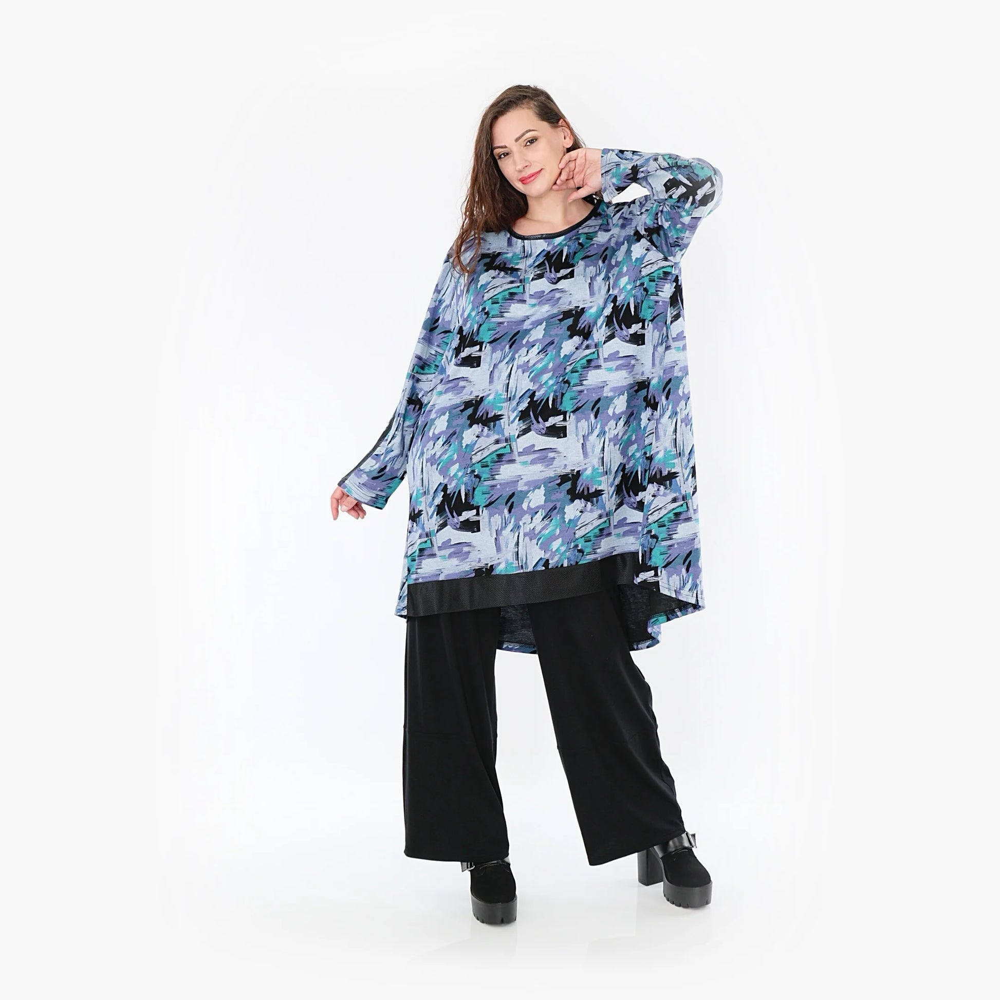 AKH Fashion Shirt in gerader Form, aus Viskose, 1381.06886, Petrol, Grafik, Schick