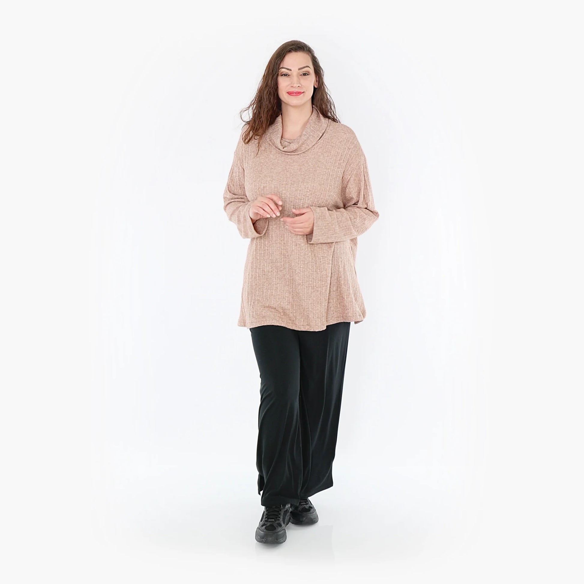 AKH Fashion Shirt in Glocken-Form, aus Polyurethan, 1384.1892R, Taupe, Gerippt, Schick