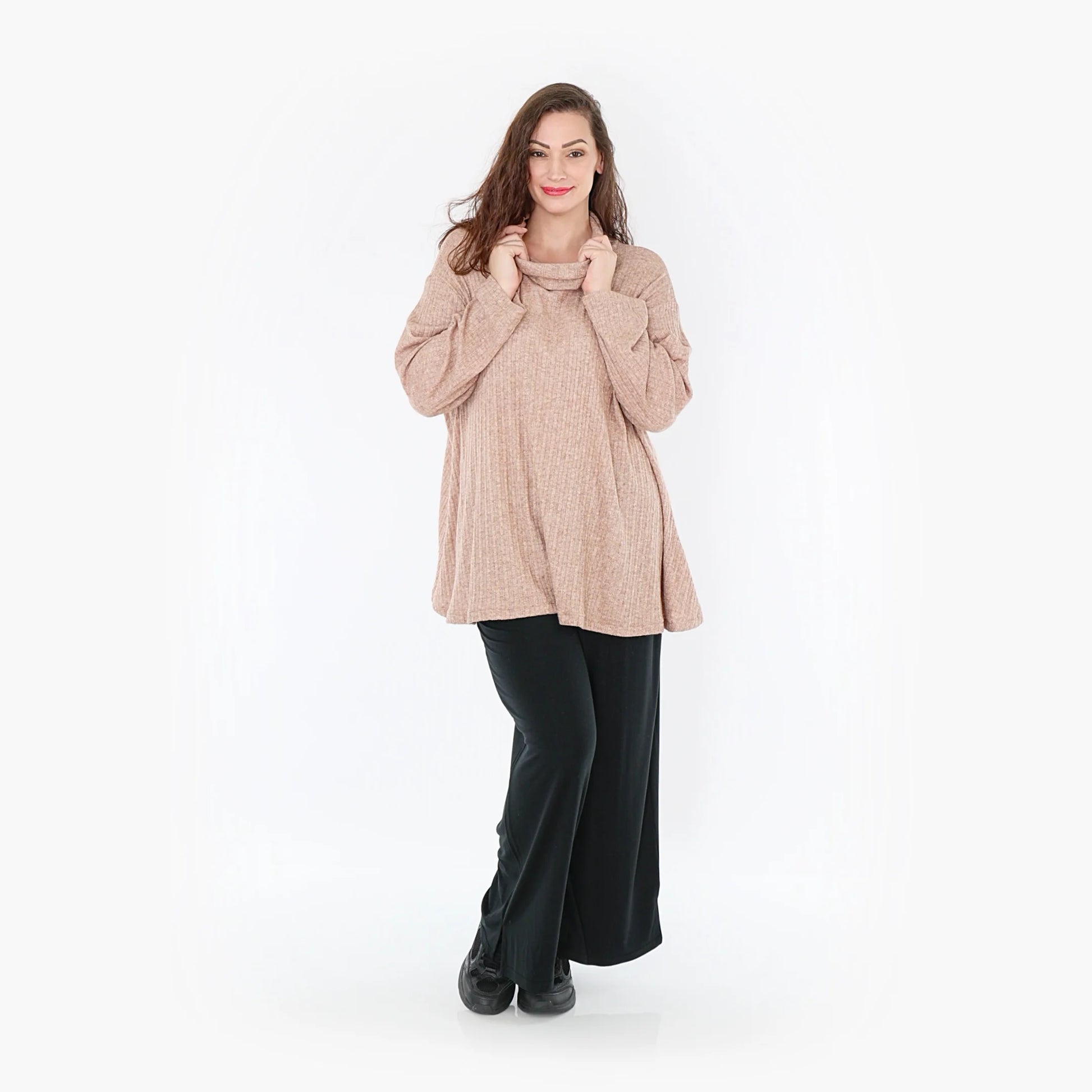 AKH Fashion Shirt in Glocken-Form, aus Polyurethan, 1384.1892R, Taupe, Gerippt, Schick