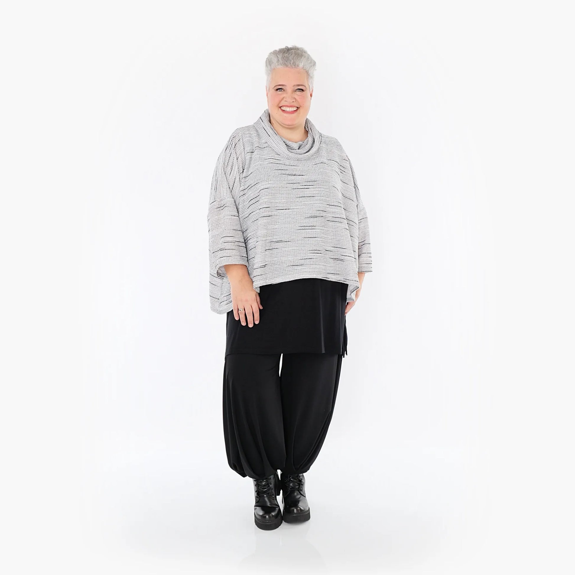 AKH Fashion Bigshirt in kastiger Form, aus Baumwolle, 1402.03019, Grau-Schwarz, Meliert