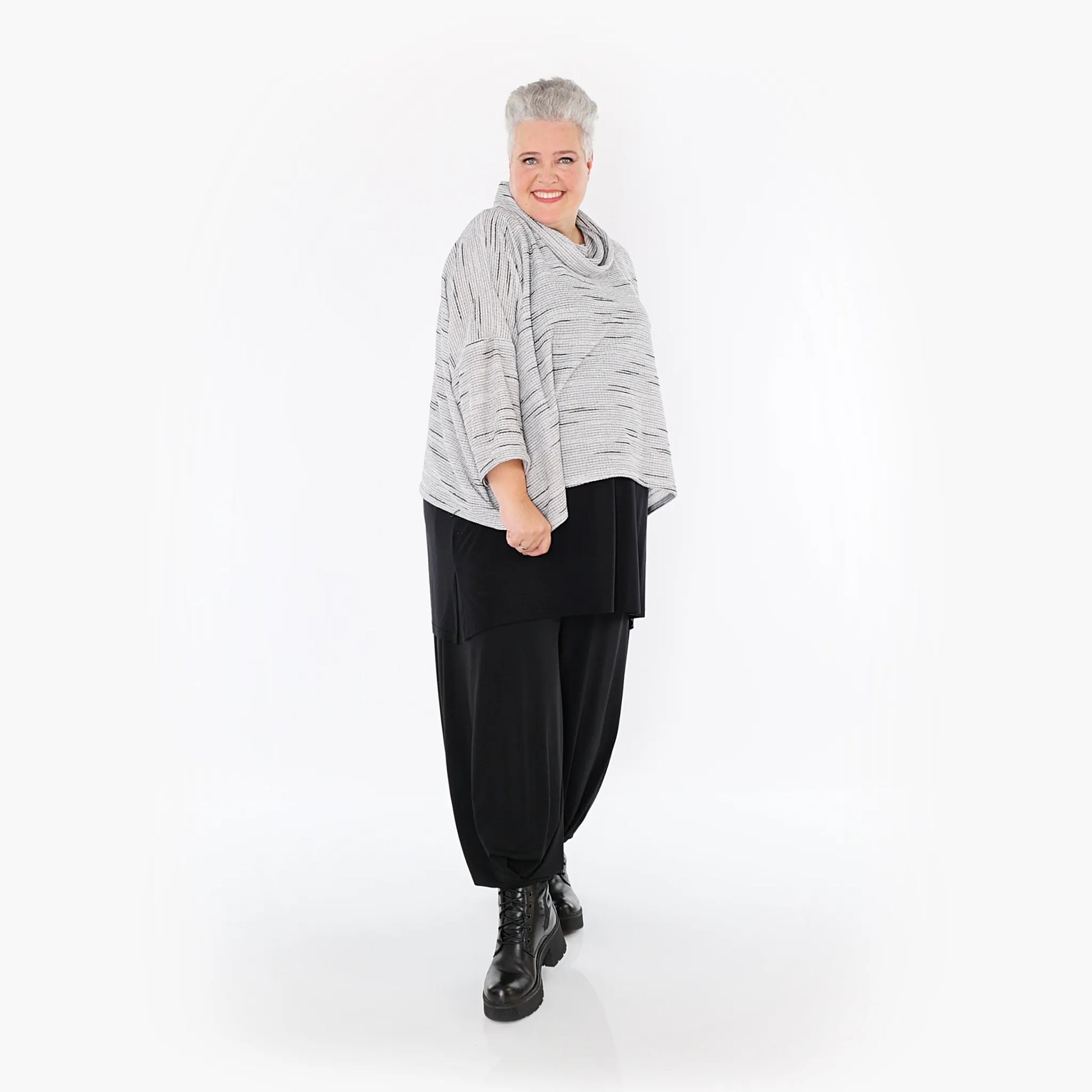 AKH Fashion Bigshirt in kastiger Form, aus Baumwolle, 1402.03019, Grau-Schwarz, Meliert