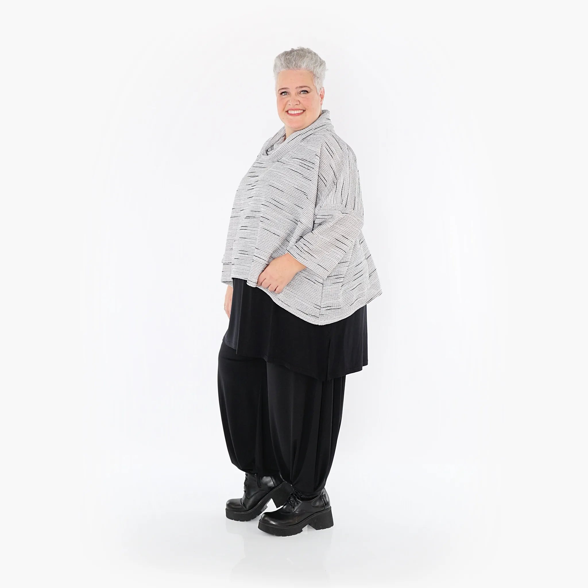 AKH Fashion Bigshirt in kastiger Form, aus Baumwolle, 1402.03019, Grau-Schwarz, Meliert