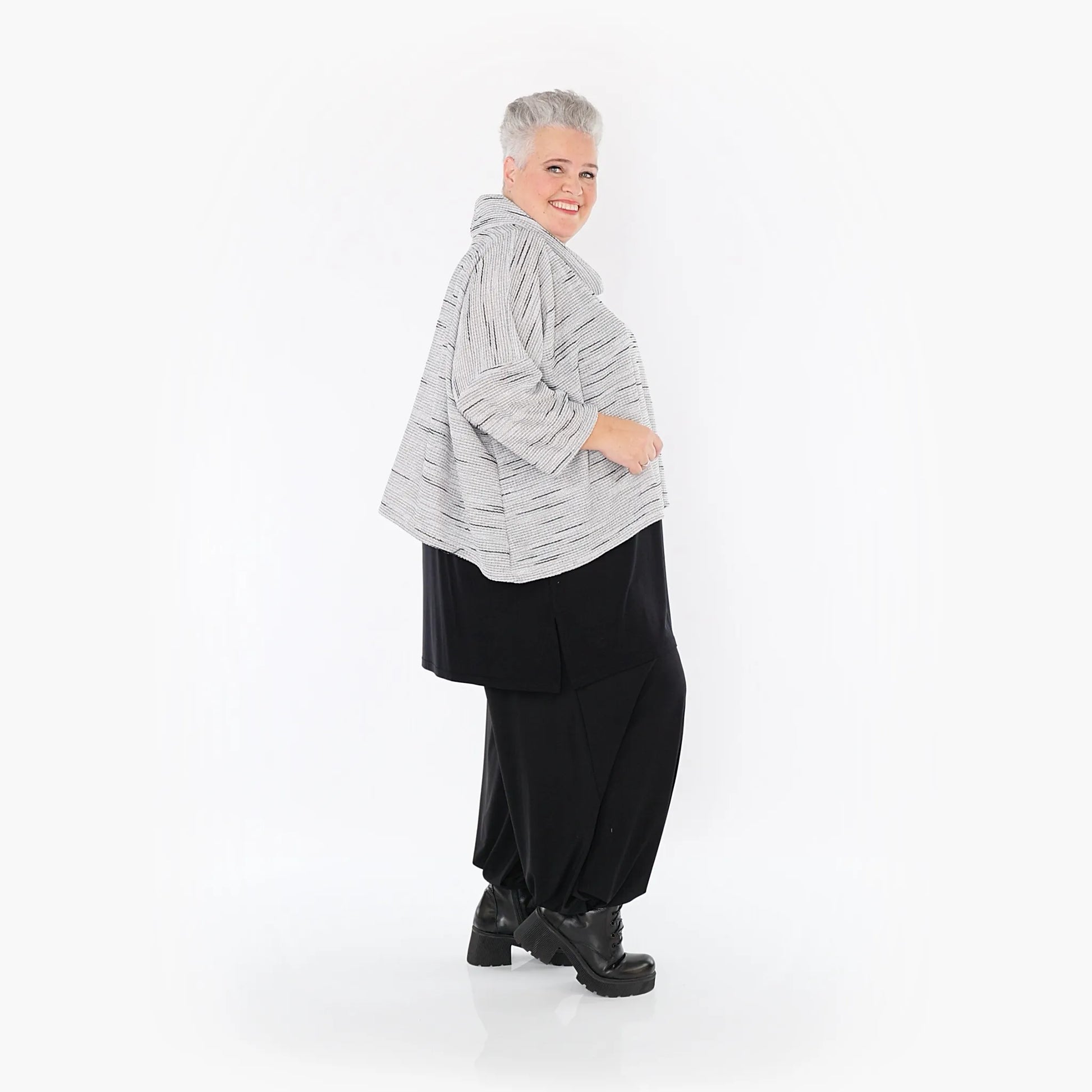 AKH Fashion Bigshirt in kastiger Form, aus Baumwolle, 1402.03019, Grau-Schwarz, Meliert
