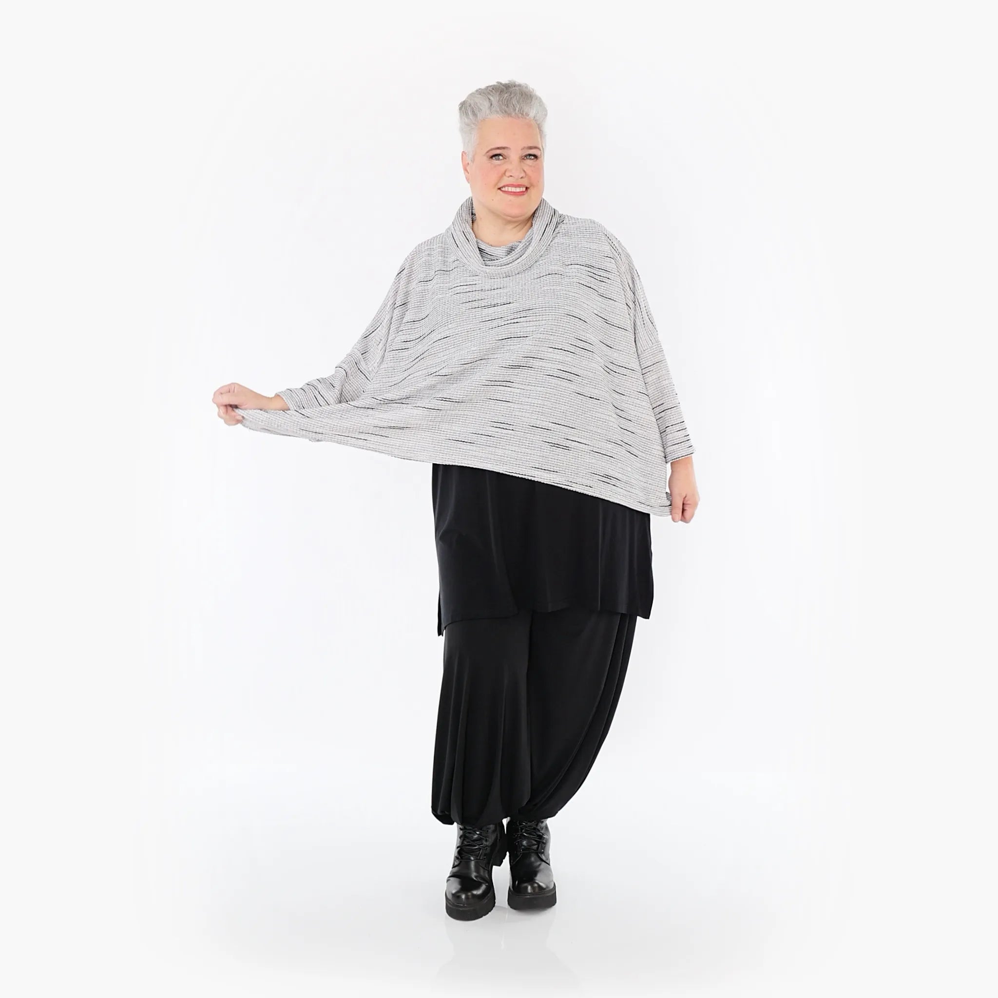 AKH Fashion Bigshirt in kastiger Form, aus Baumwolle, 1402.03019, Grau-Schwarz, Meliert