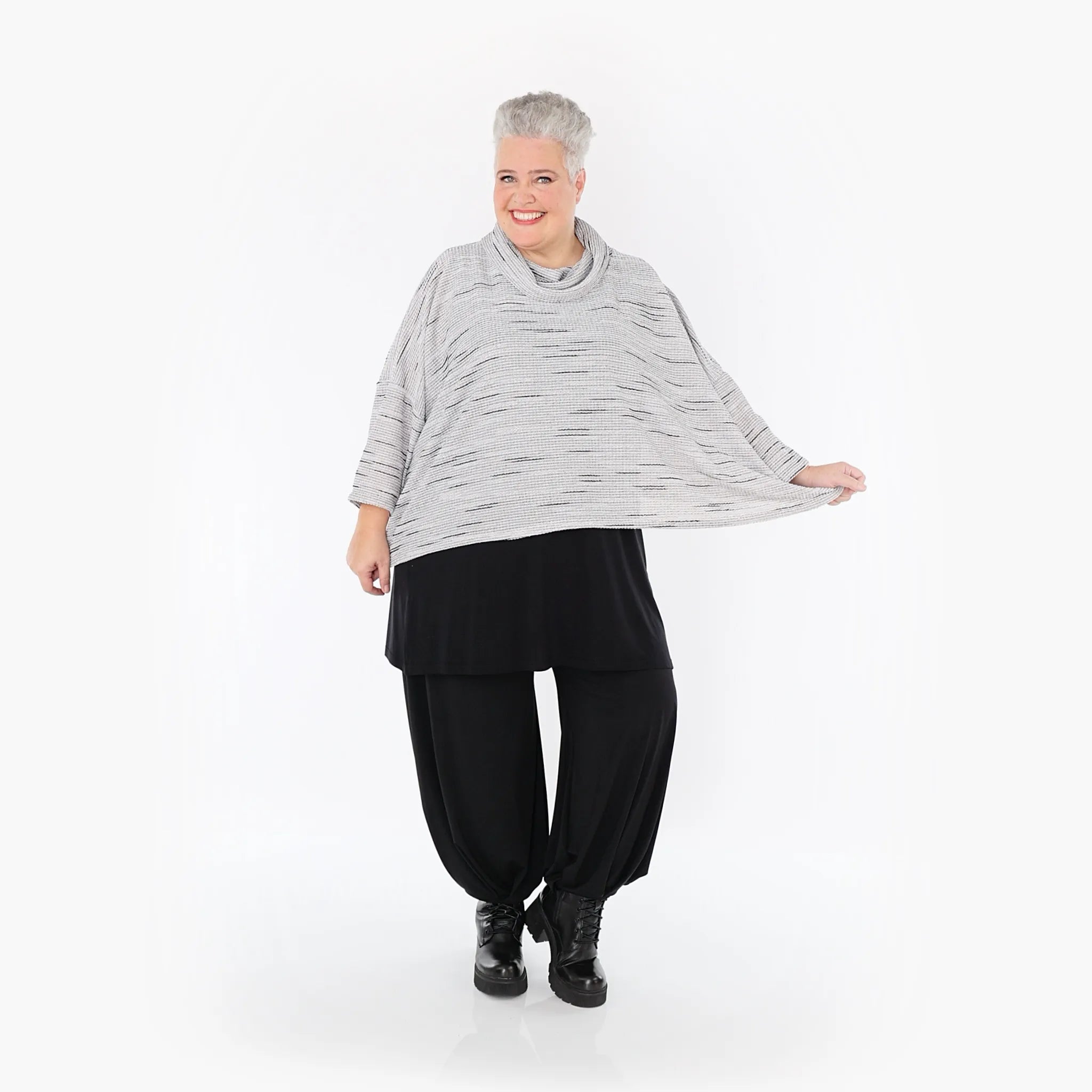 AKH Fashion Bigshirt in kastiger Form, aus Baumwolle, 1402.03019, Grau-Schwarz, Meliert