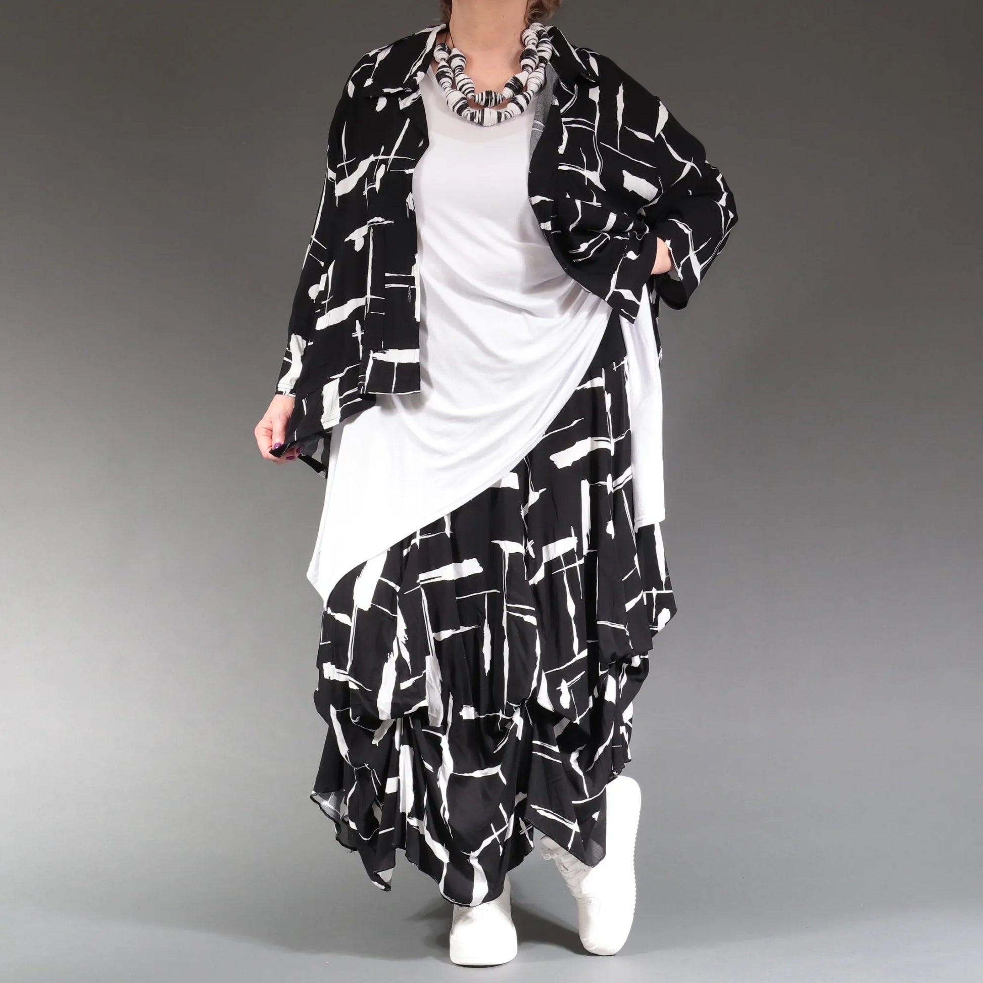 Ballonrock von AKH Fashion aus Viskose, 1239.07559, Schwarz-Weiß, Pinselstrich, Schick