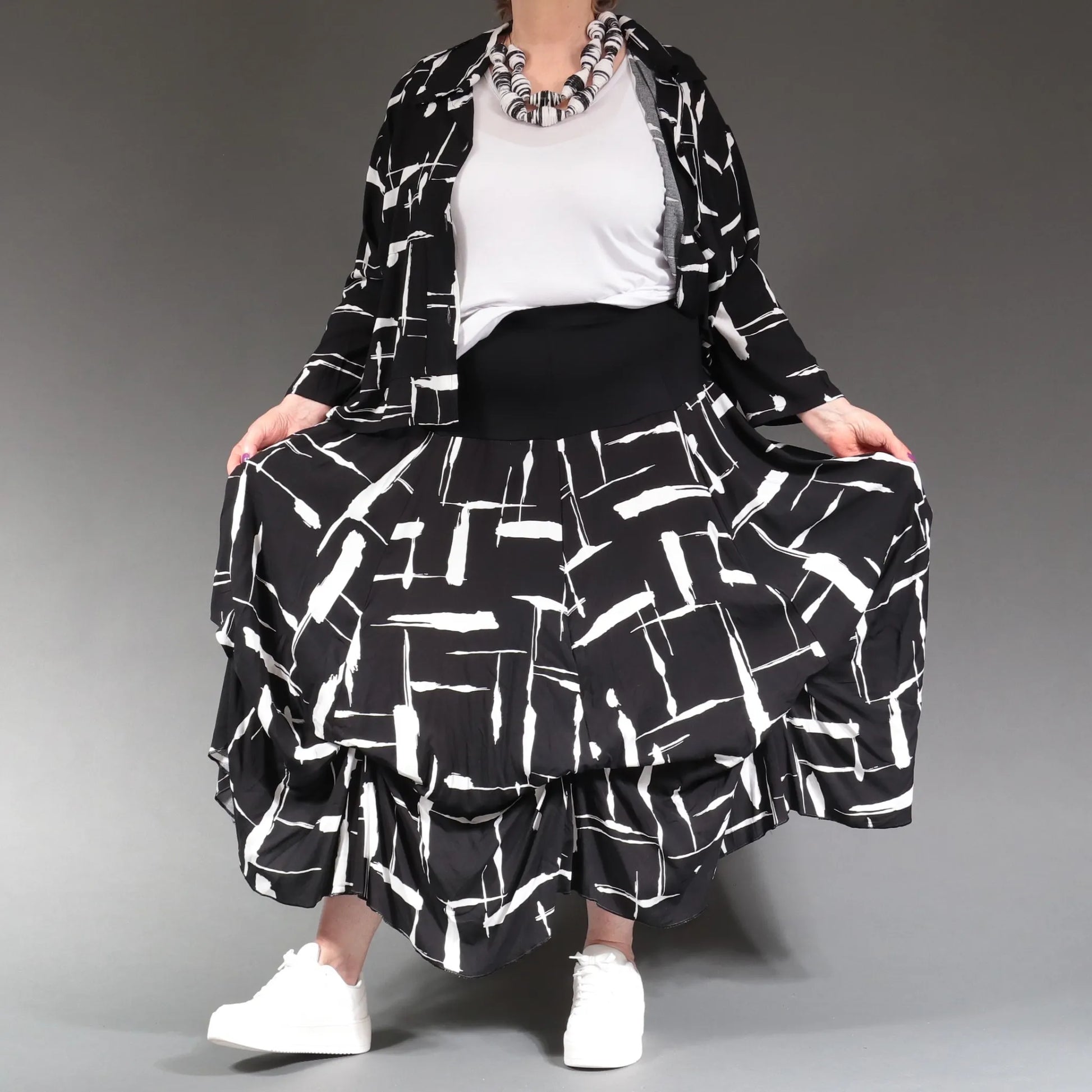 Ballonrock von AKH Fashion aus Viskose, 1239.07559, Schwarz-Weiß, Pinselstrich, Schick
