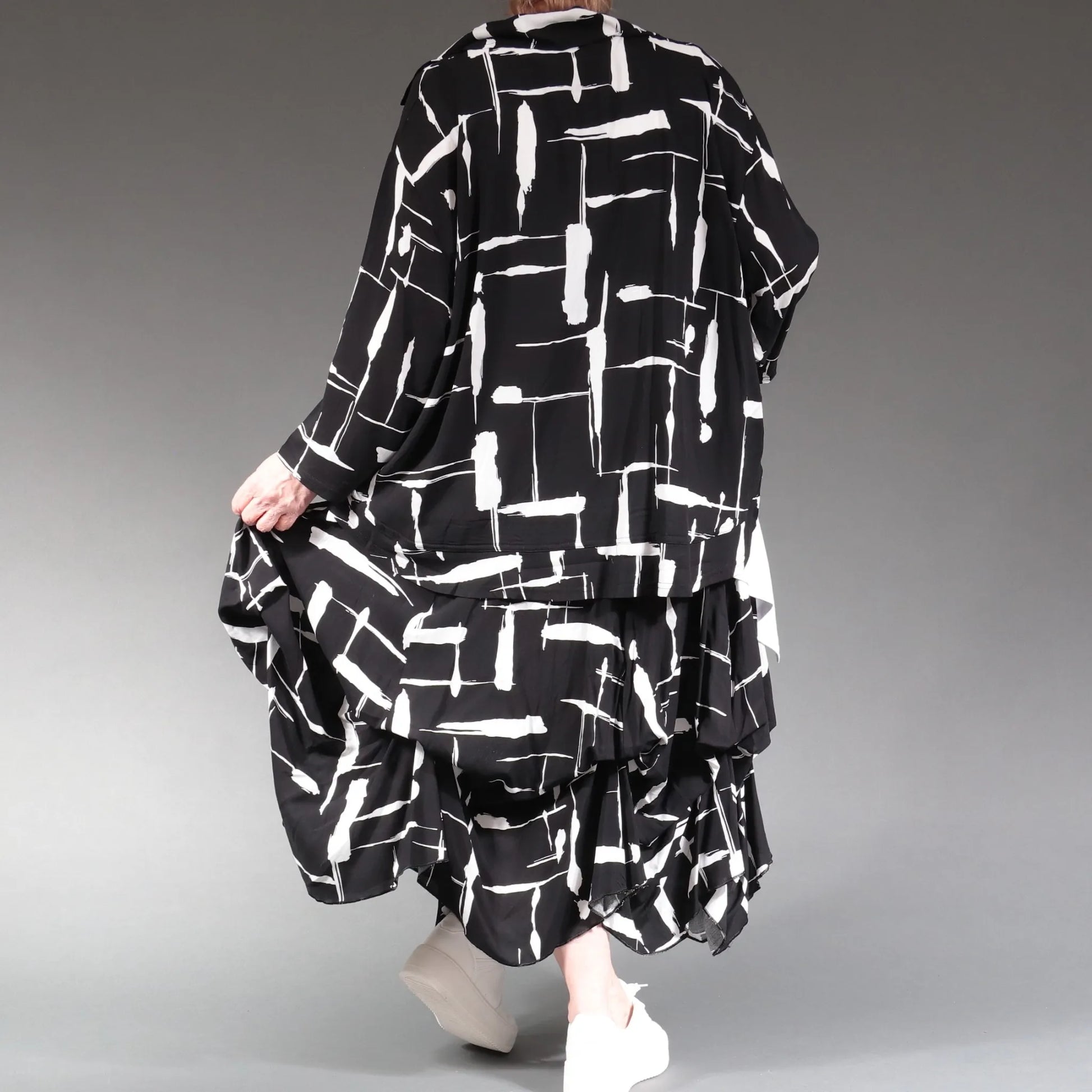 Ballonrock von AKH Fashion aus Viskose, 1239.07559, Schwarz-Weiß, Pinselstrich, Schick