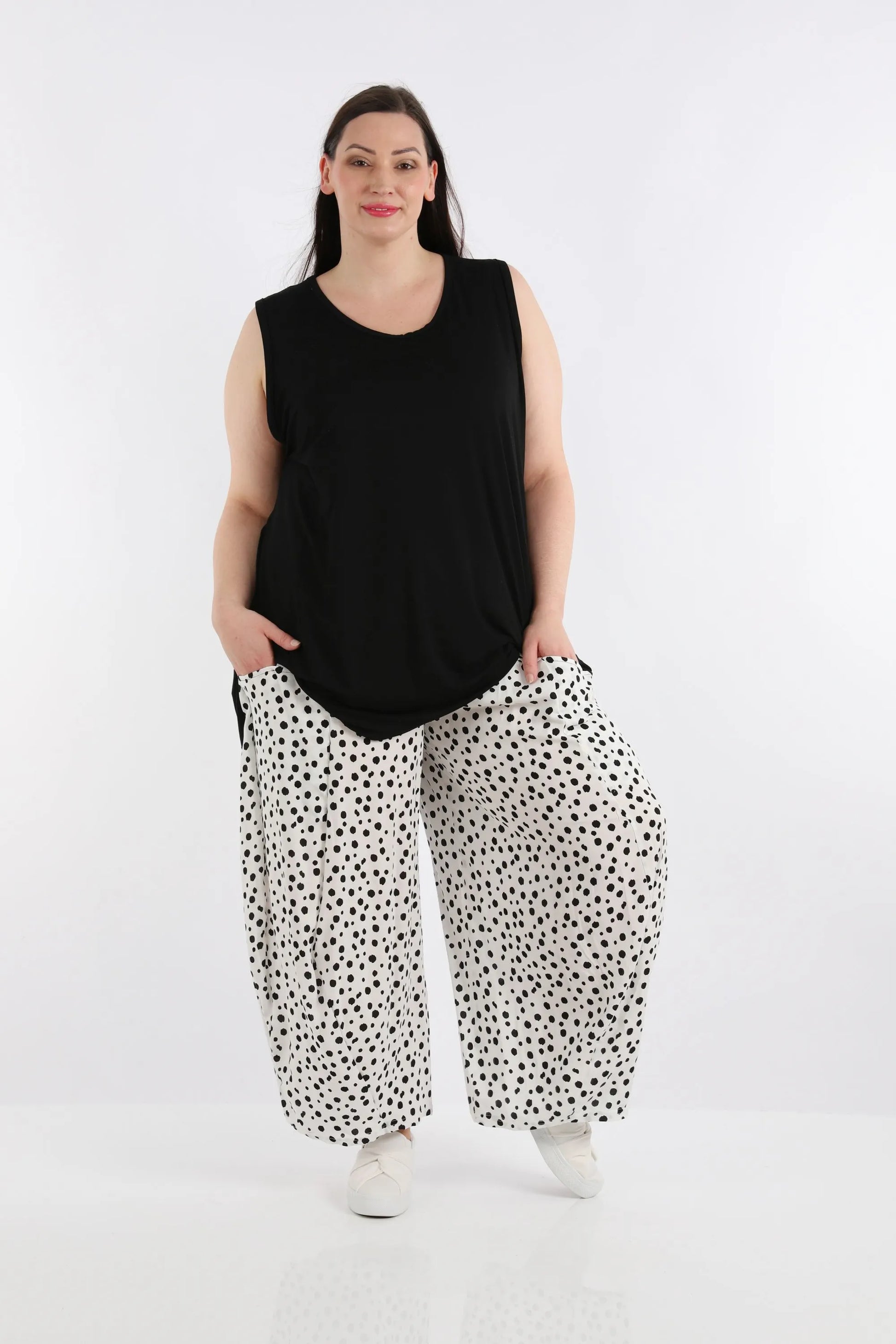 Ballonhose von AKH Fashion aus Viskose, 1273.08069, Weiß-Schwarz, Punkte, Schick, Modern