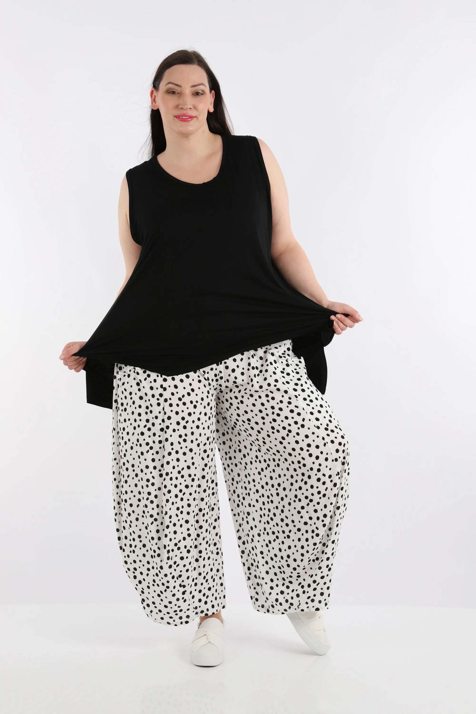 Ballonhose von AKH Fashion aus Viskose, 1273.08069, Weiß-Schwarz, Punkte, Schick, Modern