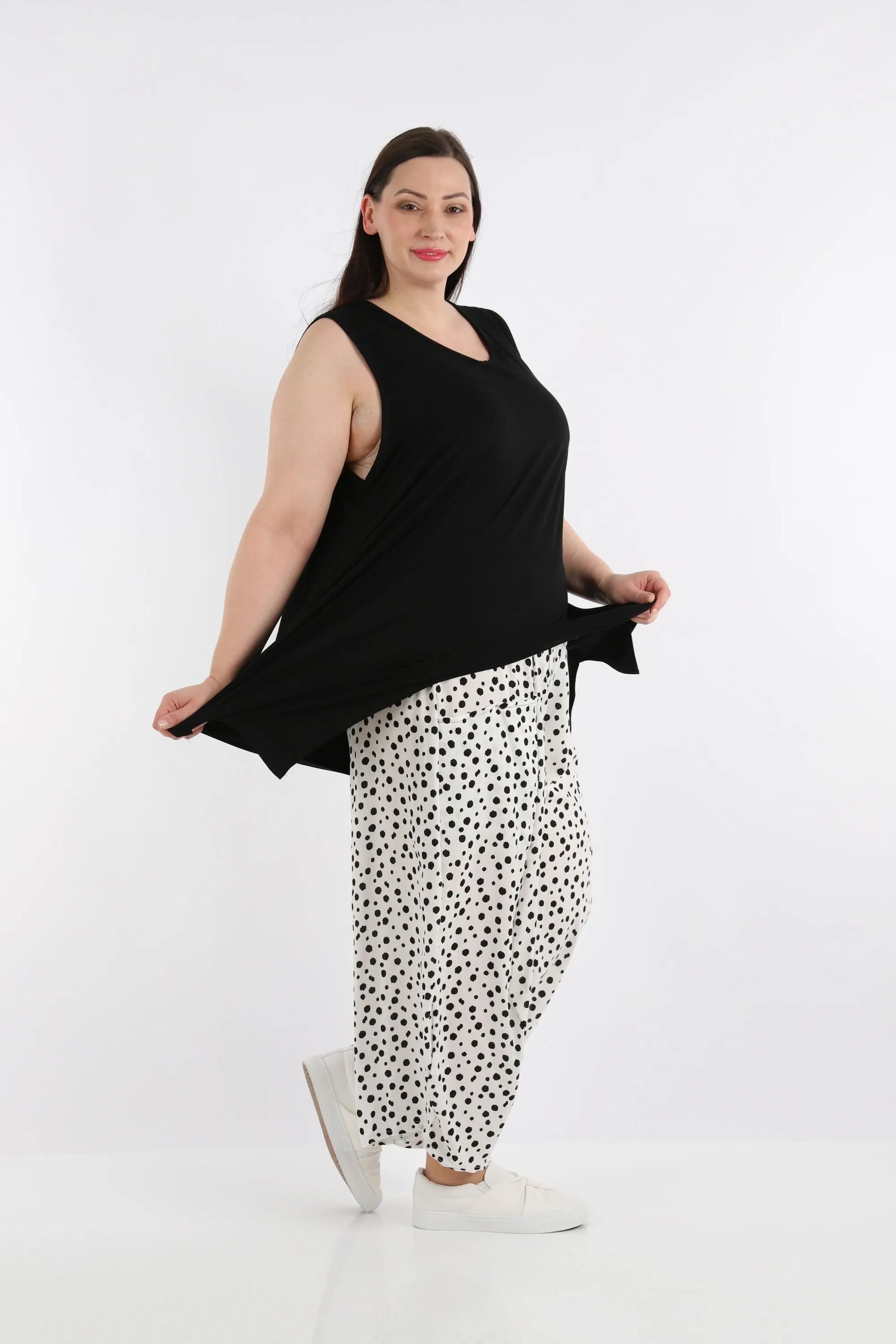 Ballonhose von AKH Fashion aus Viskose, 1273.08069, Weiß-Schwarz, Punkte, Schick, Modern