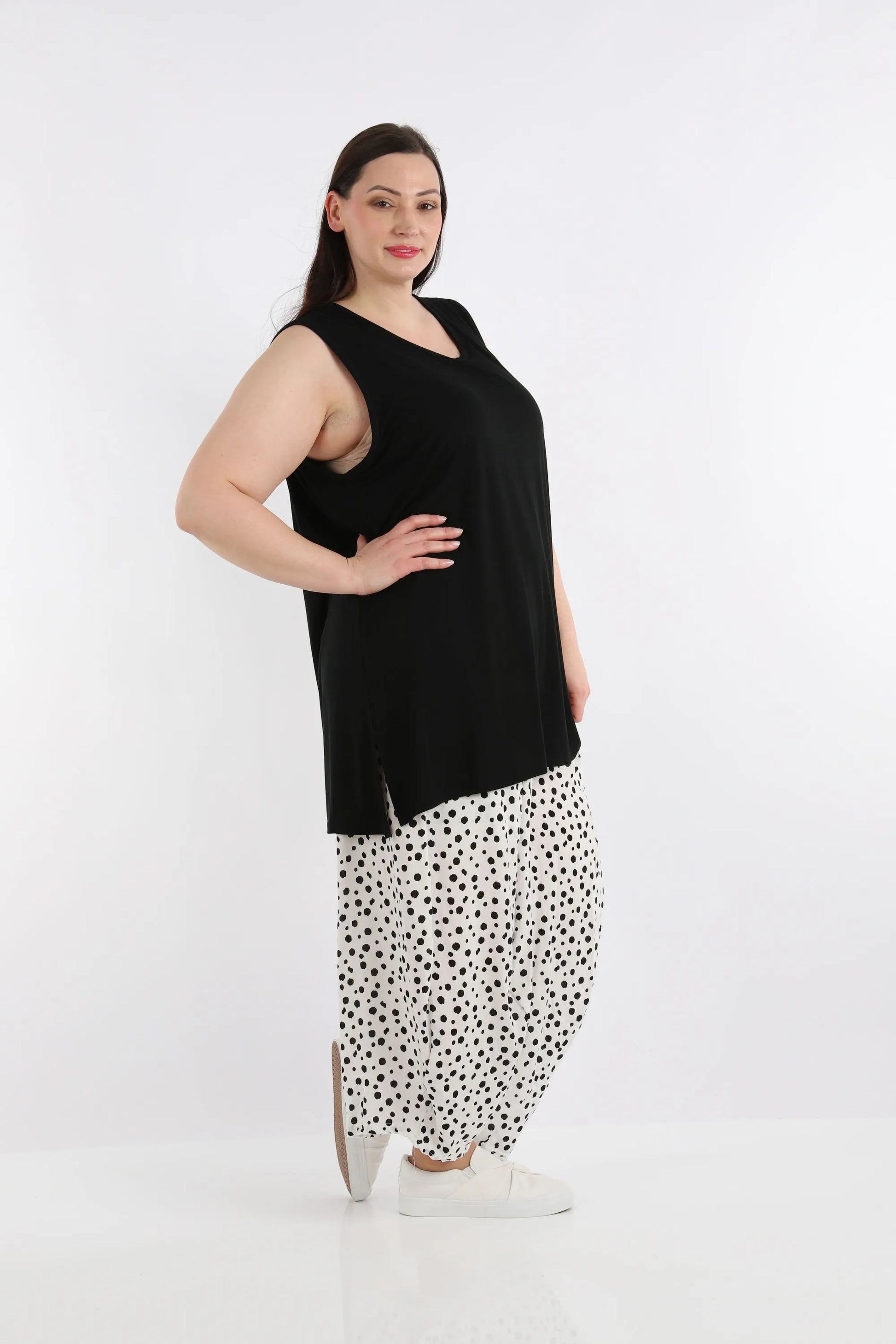 Ballonhose von AKH Fashion aus Viskose, 1273.08069, Weiß-Schwarz, Punkte, Schick, Modern
