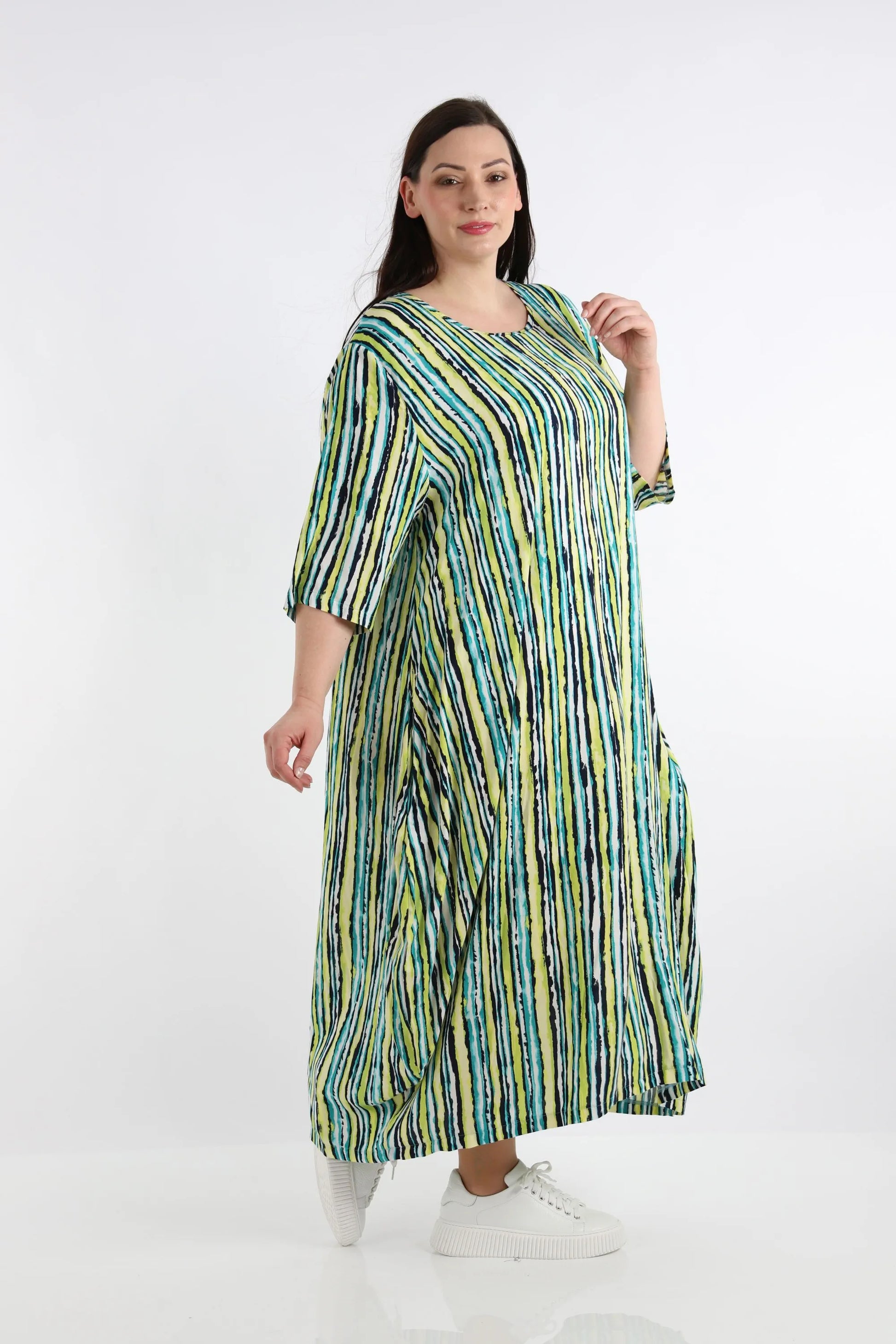Ballonkleid von AKH Fashion aus Viskose, 1281.01926, Grün-Blau-Weiß, Streifen, Schick