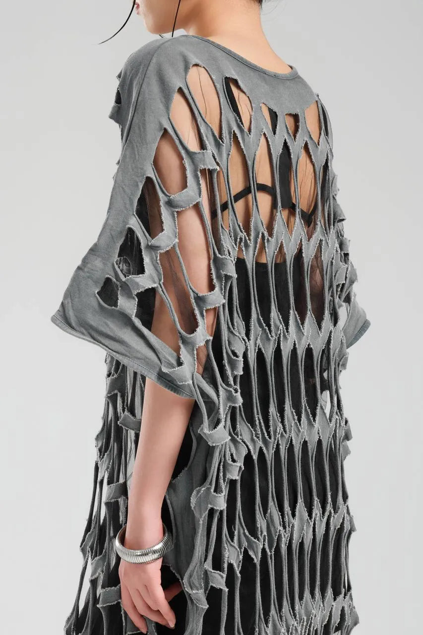 TW3 Kleid in gerader Form, aus Baumwolle, 1539, Grau, Ausgefallen, Zeitlos, Schick