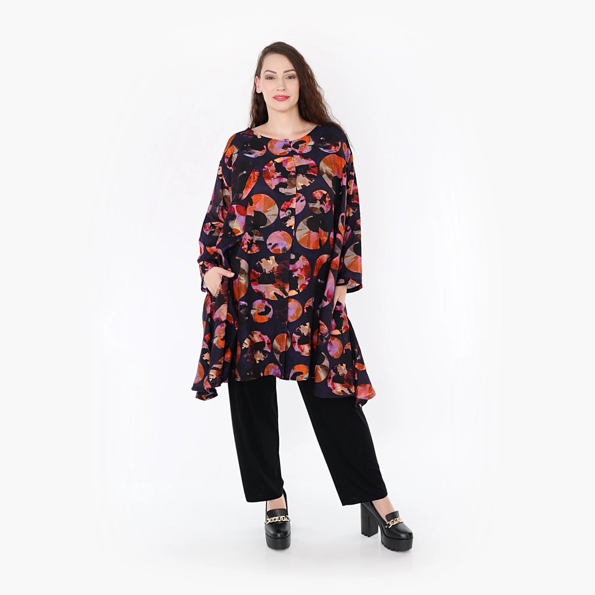 A-Form Jacke von AKH Fashion aus Viskose, 1335.02667, Lila-Mehrfarbig, Punkte, Schick