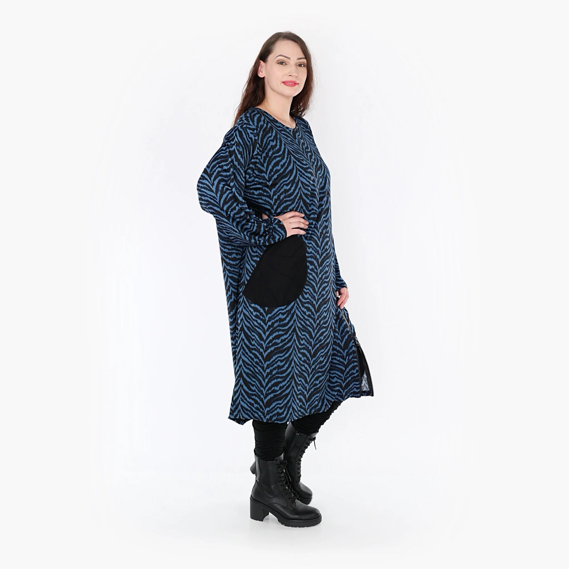 Ballonkleid von AKH Fashion aus Viskose, 1344.06942, Petrol-Schwarz, Schick, Modern