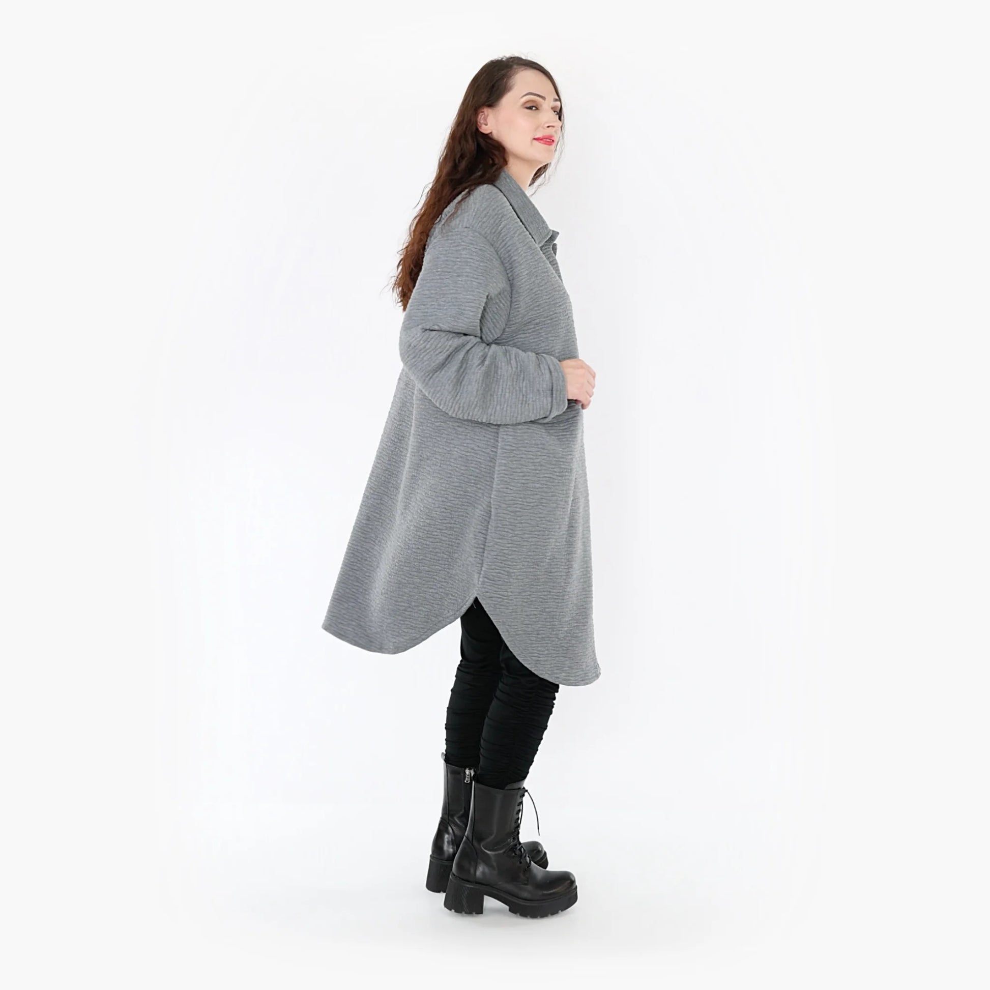 AKH Fashion Bluse in gerundeter Form, aus Materialmix, 1347.06881, Grau, Wellen, Schick