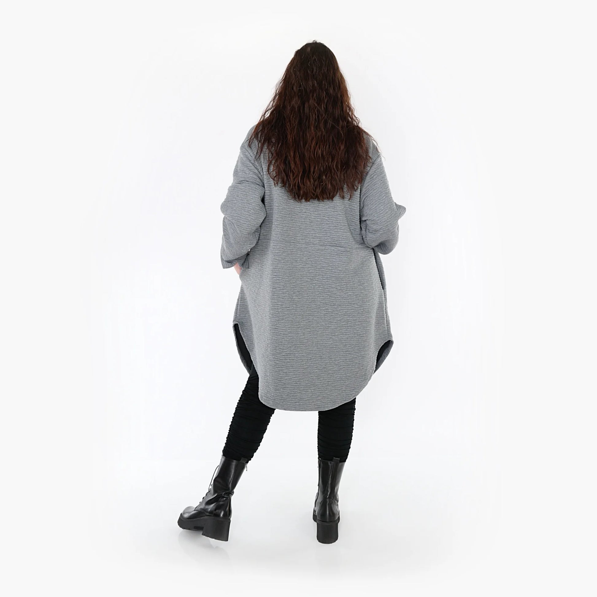 AKH Fashion Bluse in gerundeter Form, aus Materialmix, 1347.06881, Grau, Wellen, Schick
