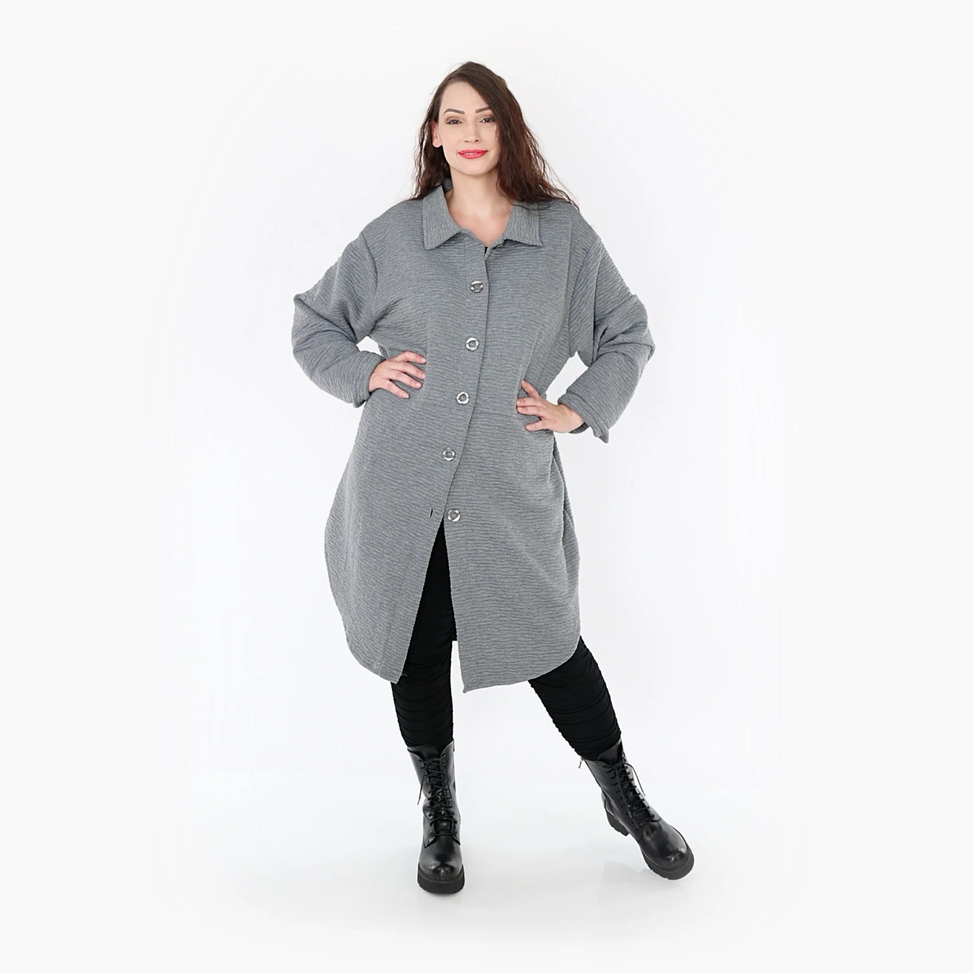 AKH Fashion Bluse in gerundeter Form, aus Materialmix, 1347.06881, Grau, Wellen, Schick