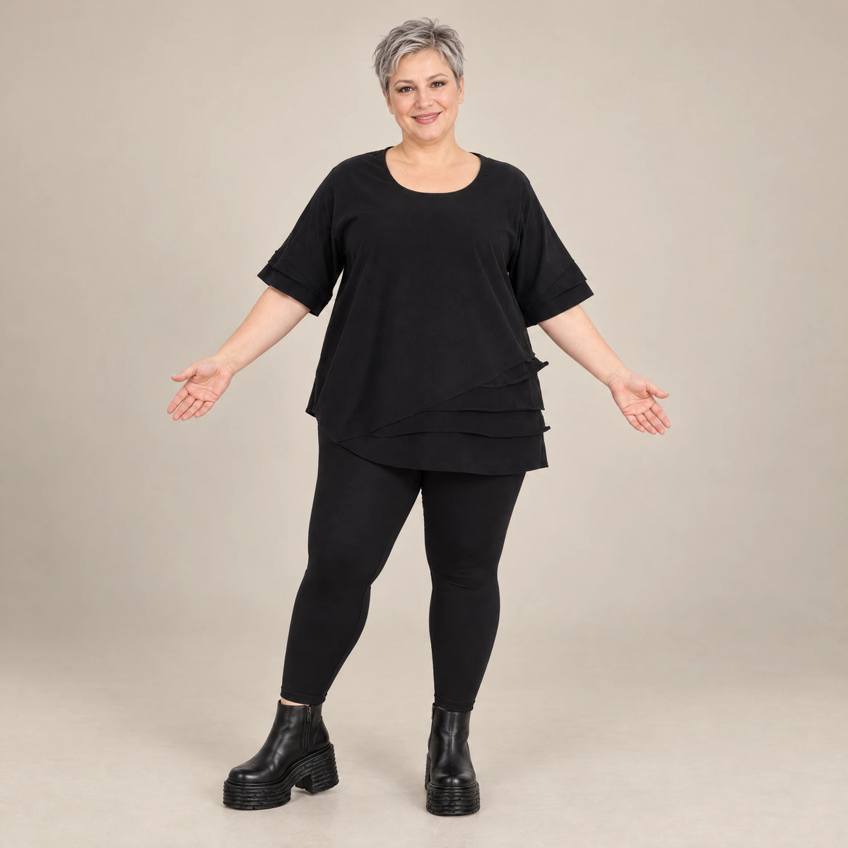 A-Form Shirt von Divas Planet aus Baumwolle, DP10182, Schwarz, Schick, Modern, Bequem